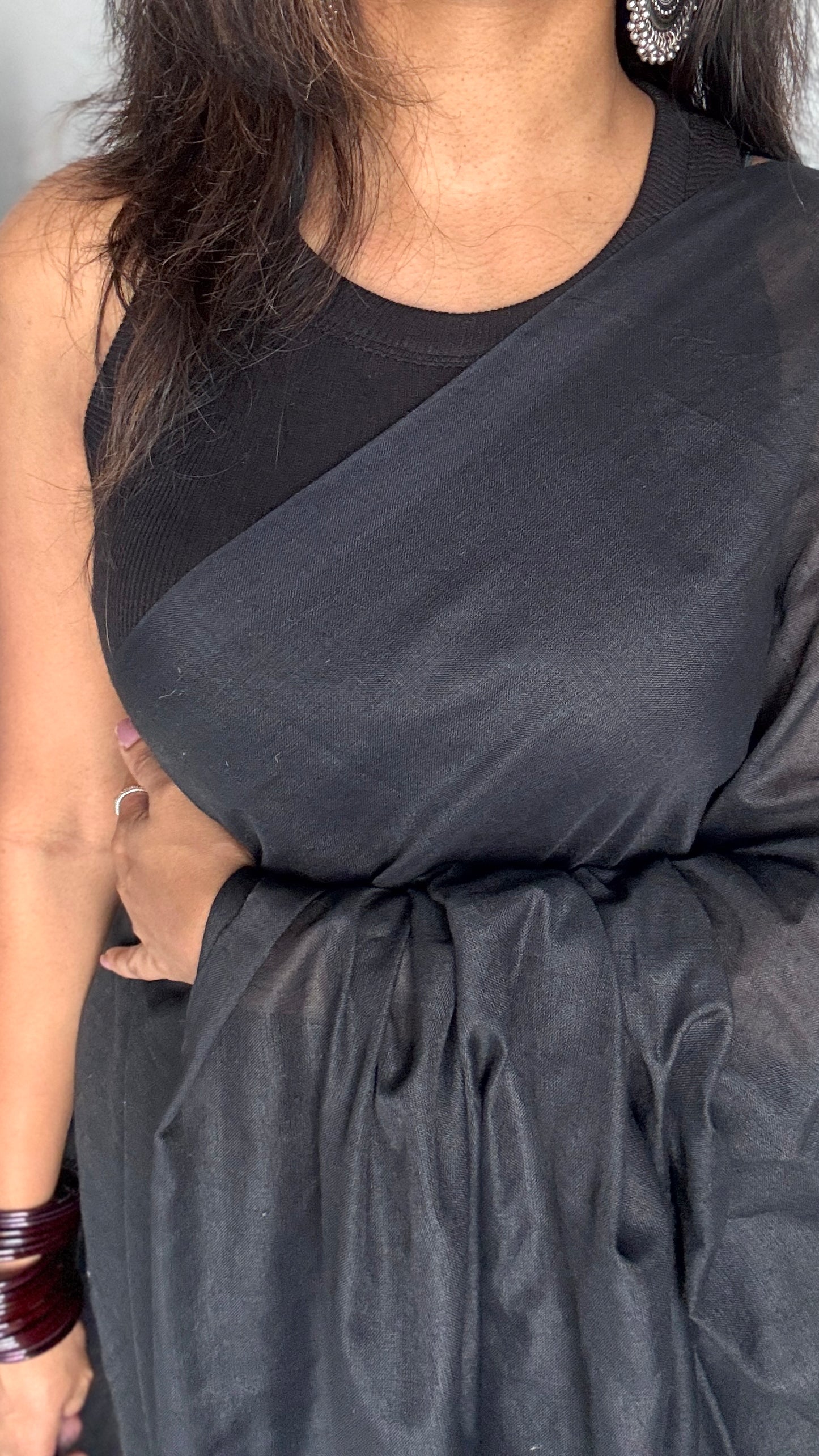 Black with thread worked pallu - Soft Khadi Cotton YCBCGP06