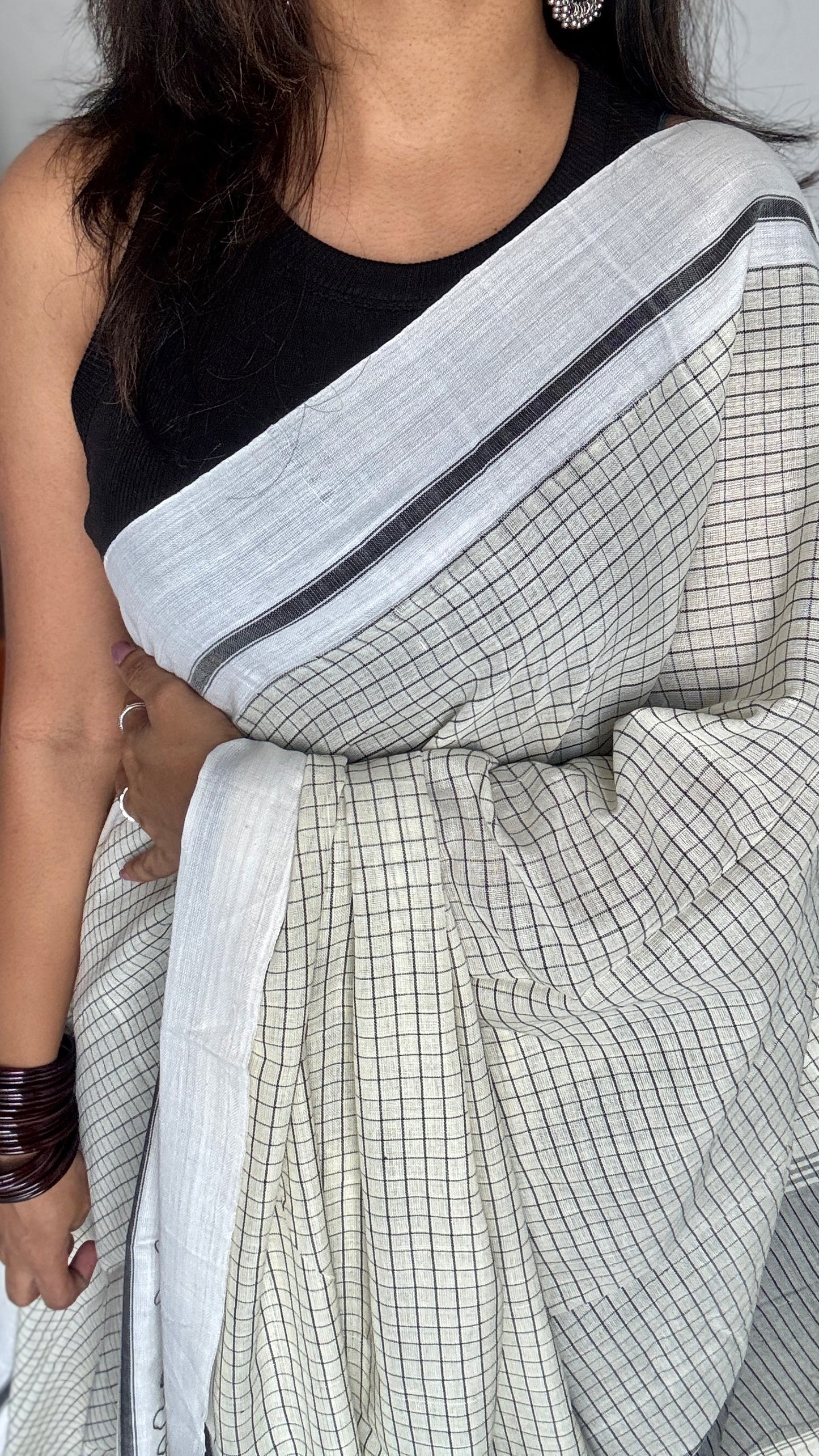 Cream with Black Checks - Patteda Anchu