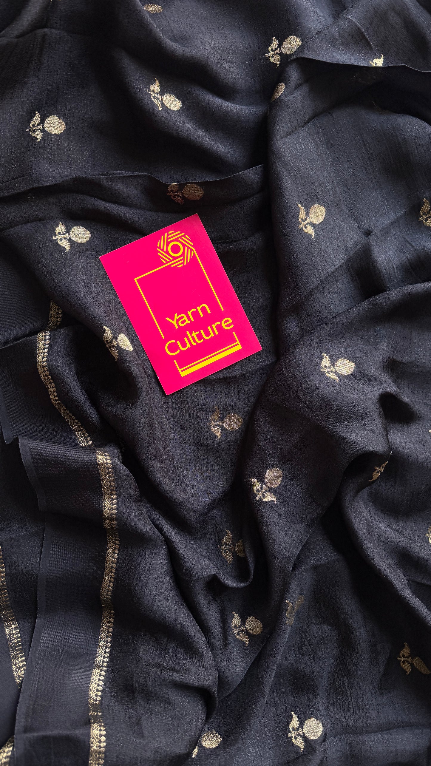 Black with jacquard zari butas - Khadi silk