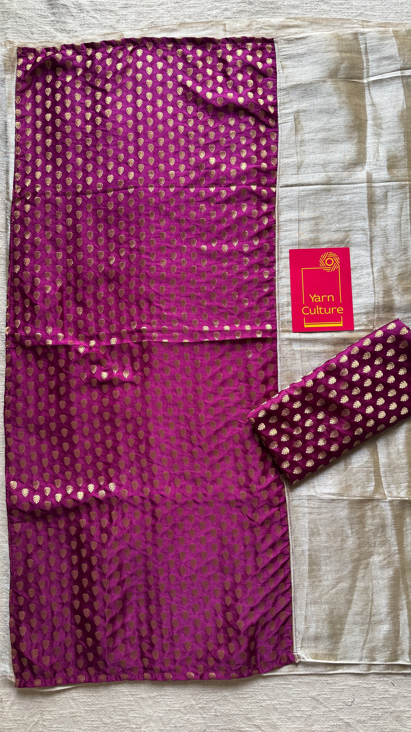 Chaand Phool - Moonflower : Pearl White with Purple Pink Brocade Pallu & Blouse, Mul Tissue - YCTMEMT04