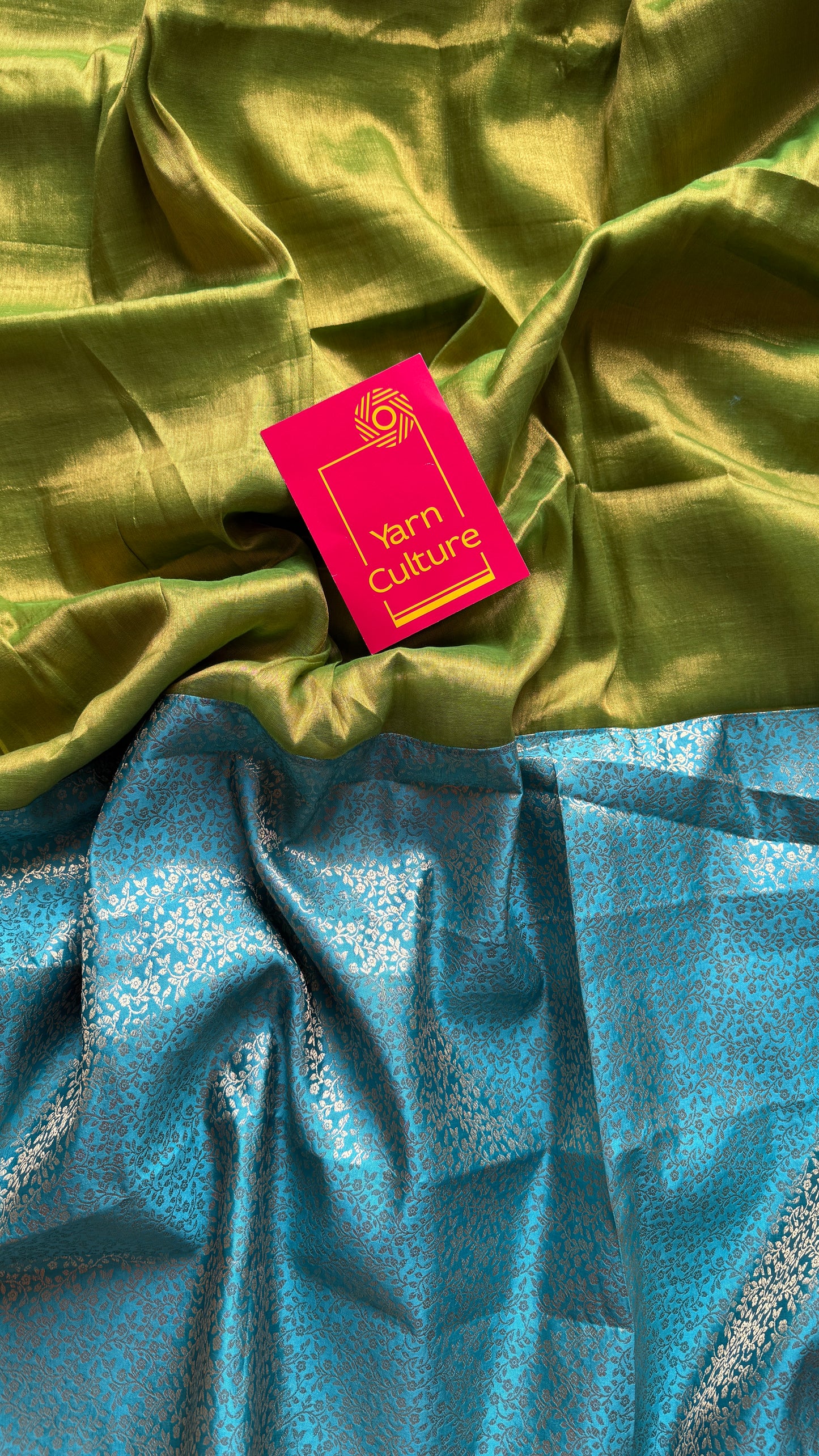 Noor-e-Hara - Glow of Green : Green with Blue and Gold Brocade Pallu & Blouse, Mul Tissue - YCTMEMT06