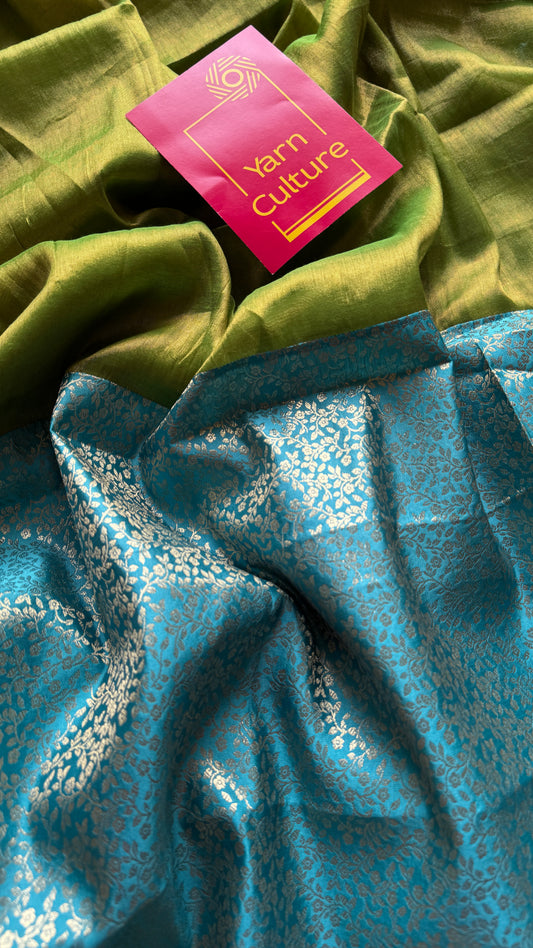 Noor-e-Hara - Glow of Green : Green with Blue and Gold Brocade Pallu & Blouse, Mul Tissue - YCTMEMT06