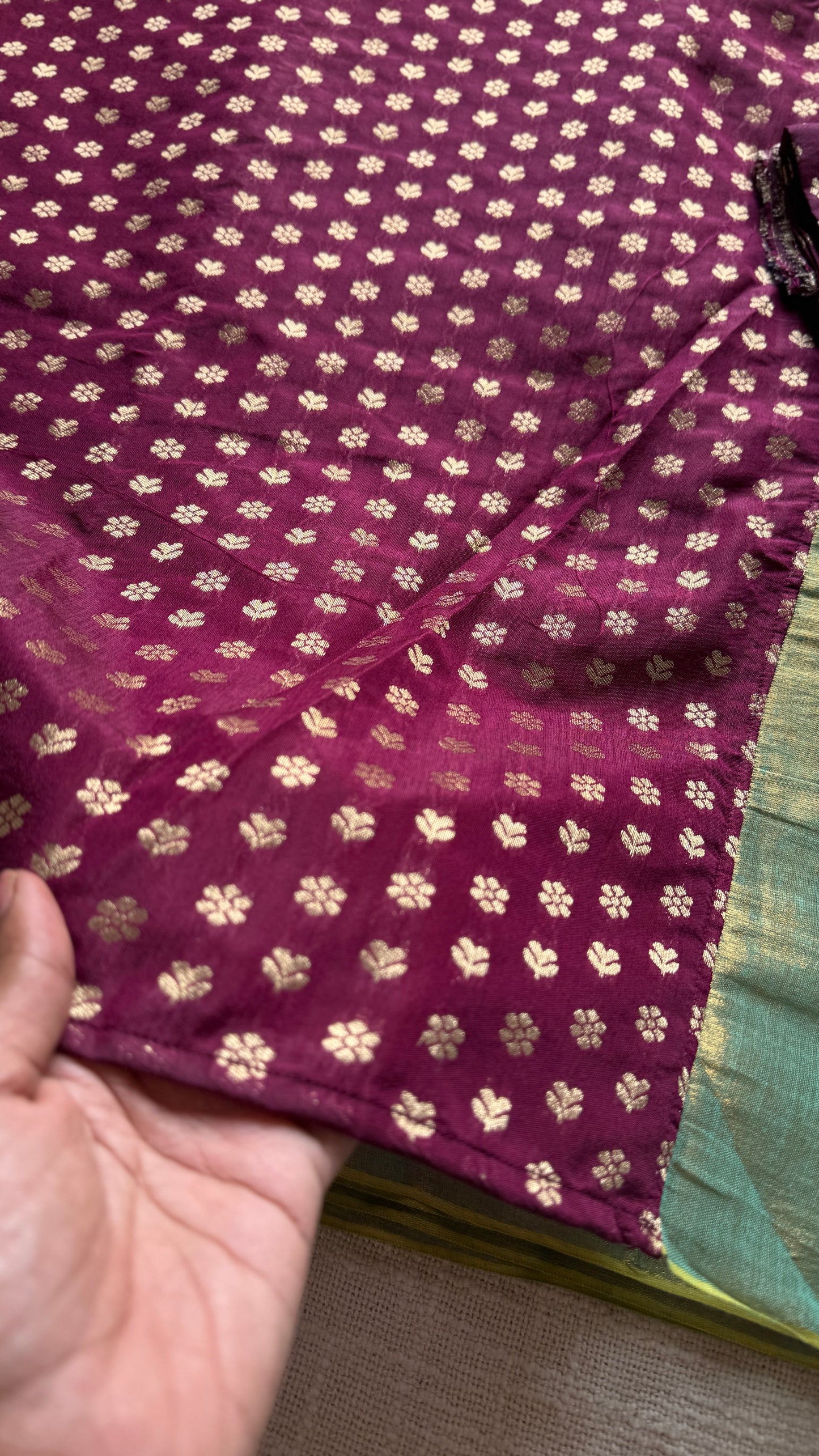 Sageen Khwaab - Serene Dream : Mint Green with Wine and Gold Brocade Pallu & Blouse, Mul Tissue - YCTMEMT07