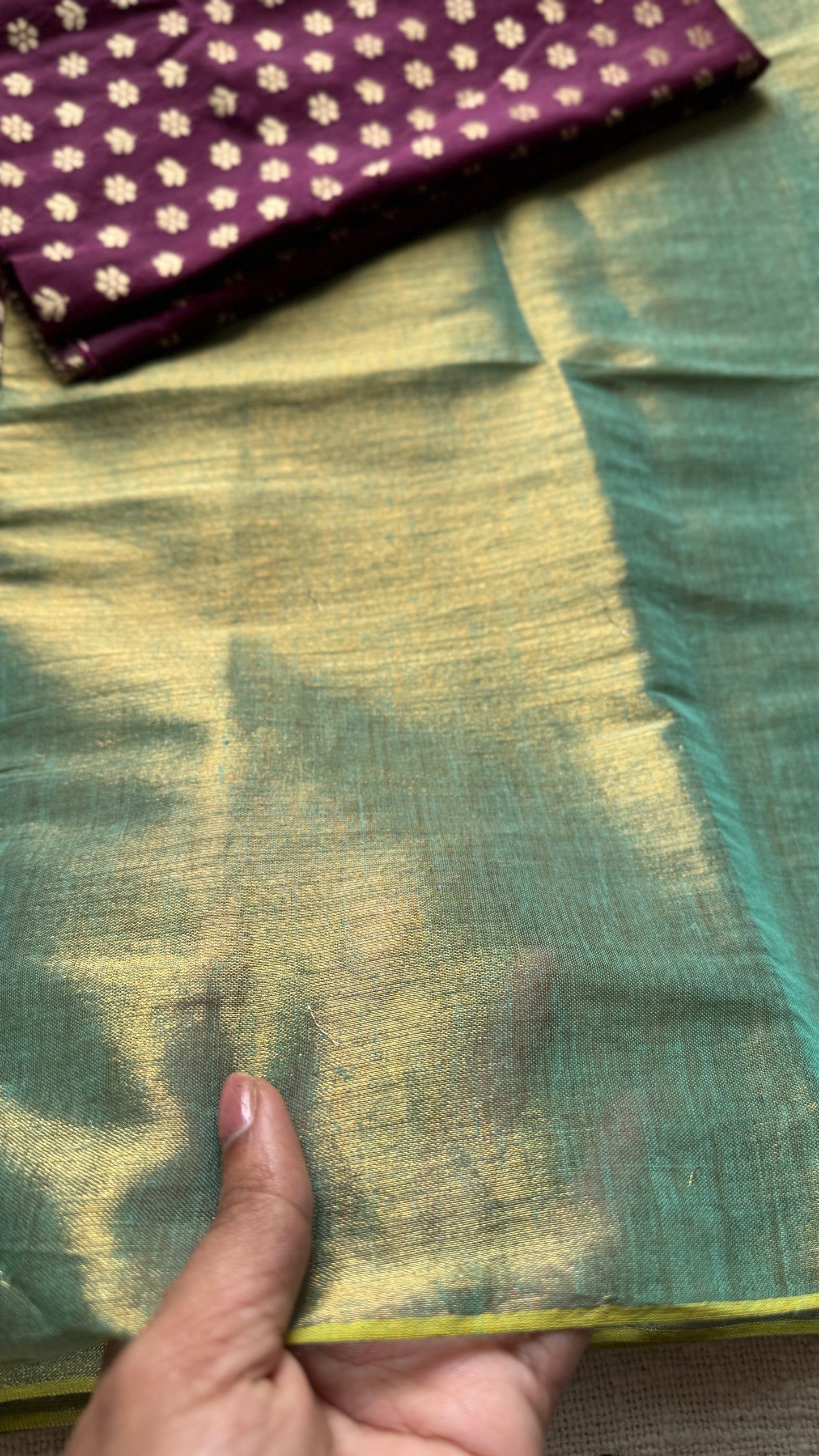 Sageen Khwaab - Serene Dream : Mint Green with Wine and Gold Brocade Pallu & Blouse, Mul Tissue - YCTMEMT07