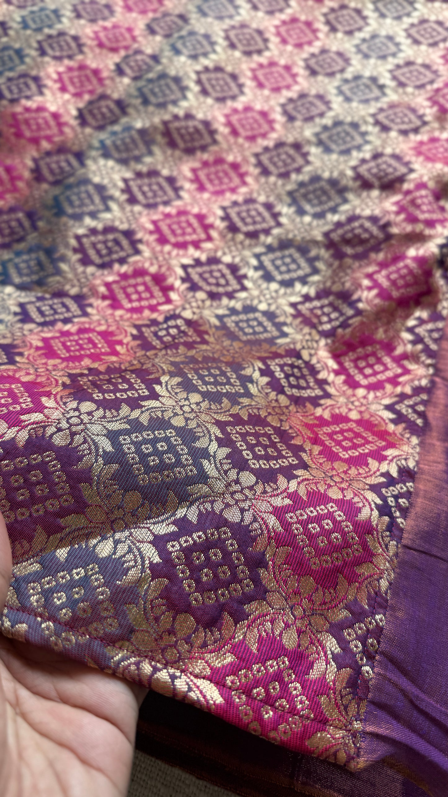 Rang-e-Bahar - Colour of Spring : Lilac with Multi Coloured Gold Brocade Pallu & Blouse, Mul Tissue - YCTMEMT05