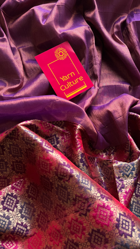 Rang-e-Bahar - Colour of Spring : Lilac with Multi Coloured Gold Brocade Pallu & Blouse, Mul Tissue - YCTMEMT05