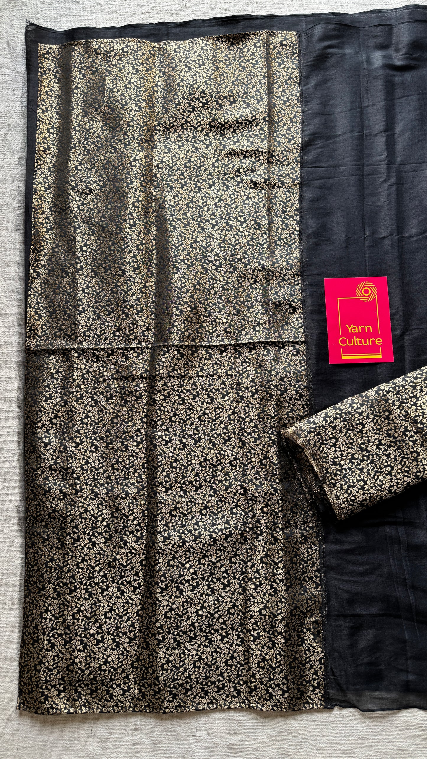Sunehri Raat - Golden Night : Black with Brocade Black & Gold Pallu & Blouse, Mul Tissue - YCTMEMT03