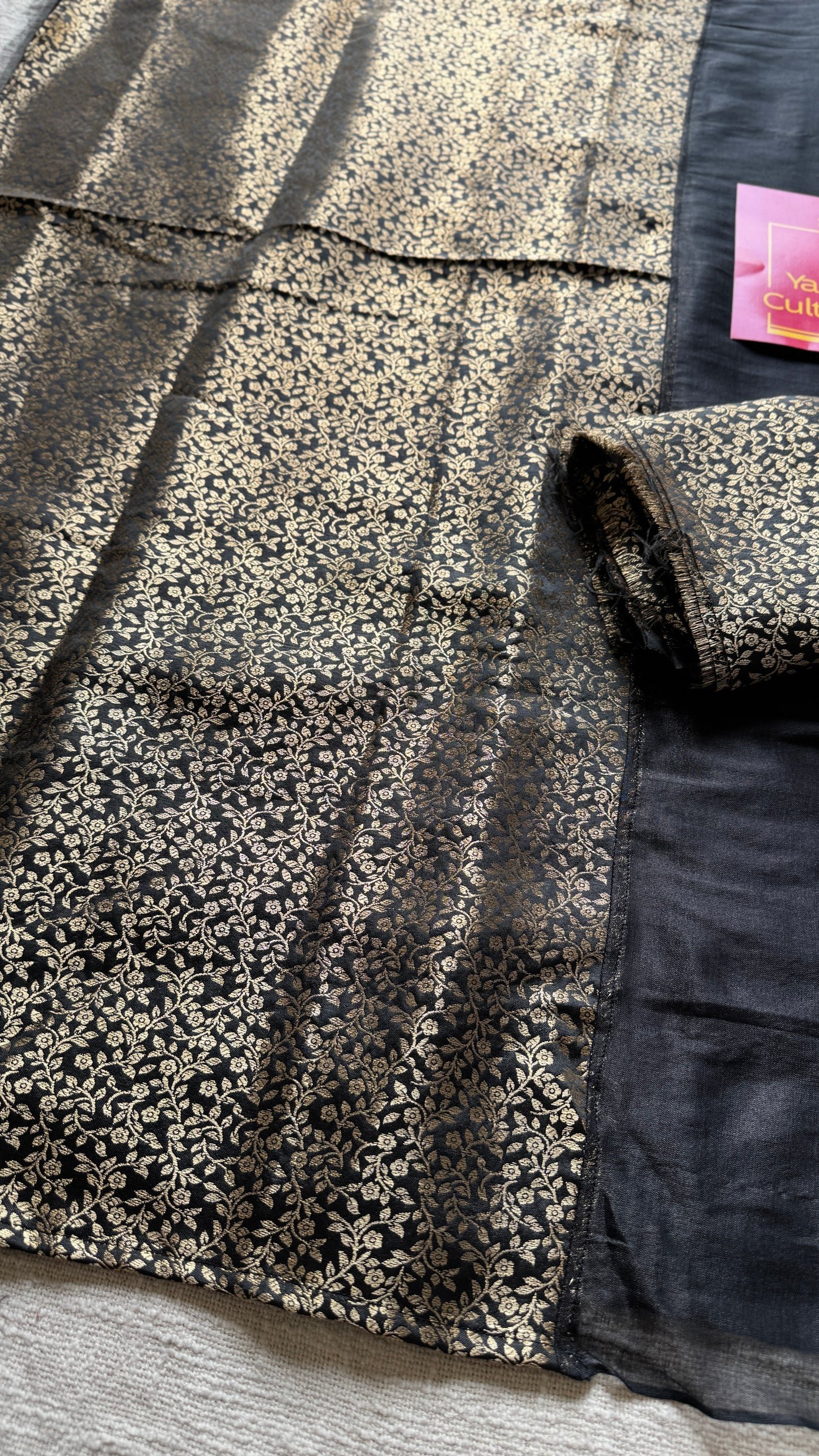 Sunehri Raat - Golden Night : Black with Brocade Black & Gold Pallu & Blouse, Mul Tissue - YCTMEMT03