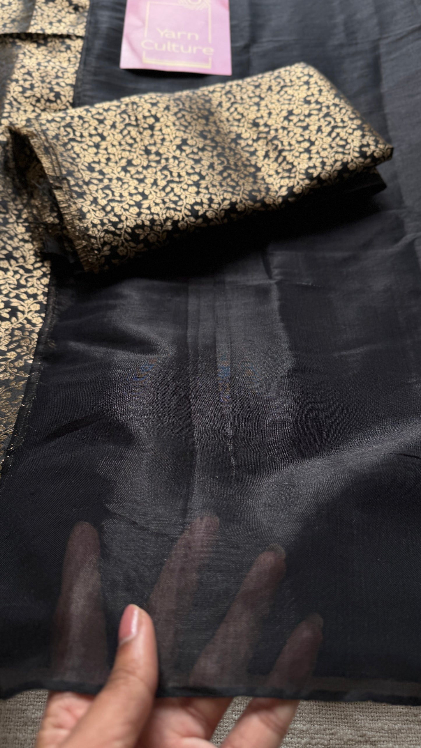 Sunehri Raat - Golden Night : Black with Brocade Black & Gold Pallu & Blouse, Mul Tissue - YCTMEMT03