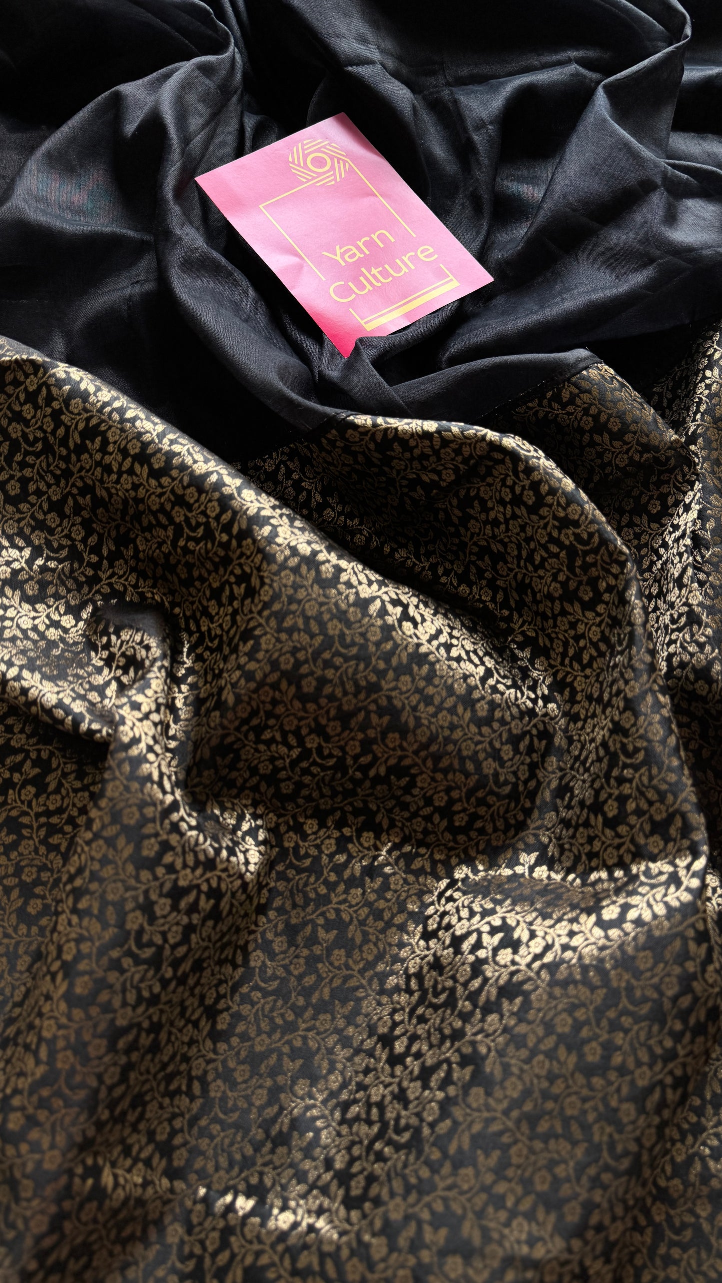 Sunehri Raat - Golden Night : Black with Brocade Black & Gold Pallu & Blouse, Mul Tissue - YCTMEMT03