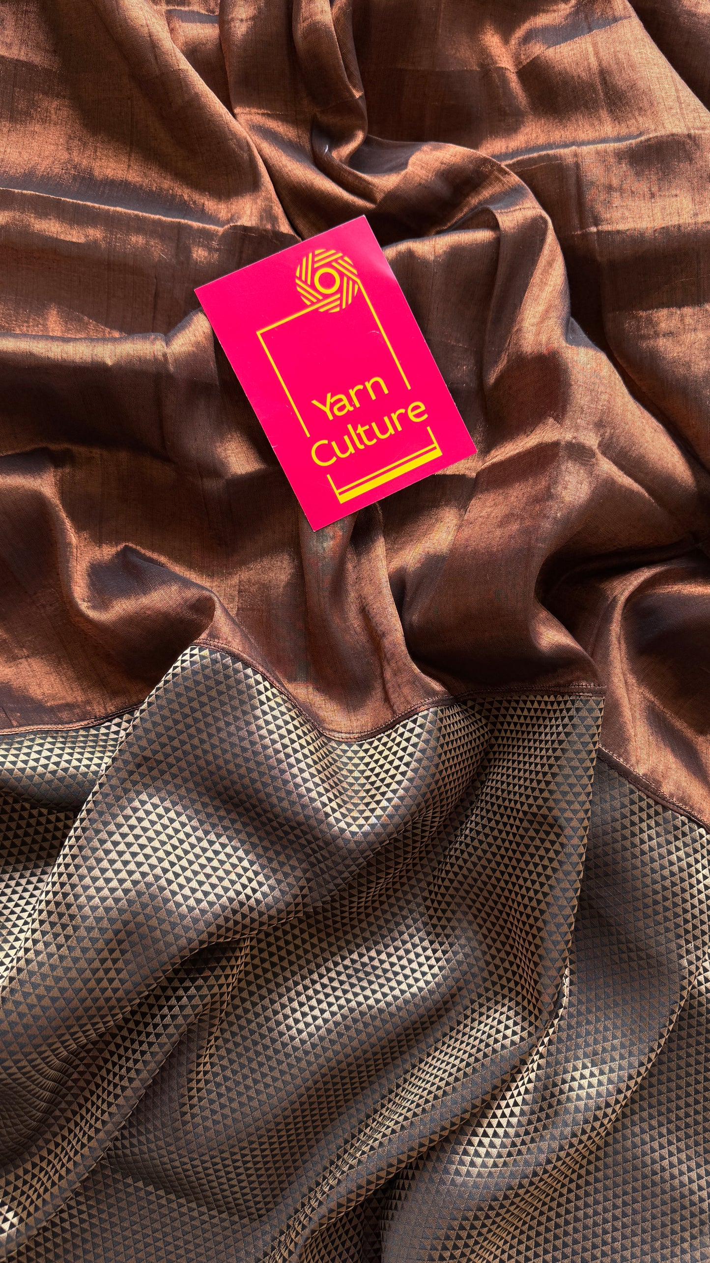 Khoobsurat Saaya - A Beautiful Shadow : Copper with Black and Gold Brocade Pallu & Blouse, Mul Tissue - YCTMEMT01