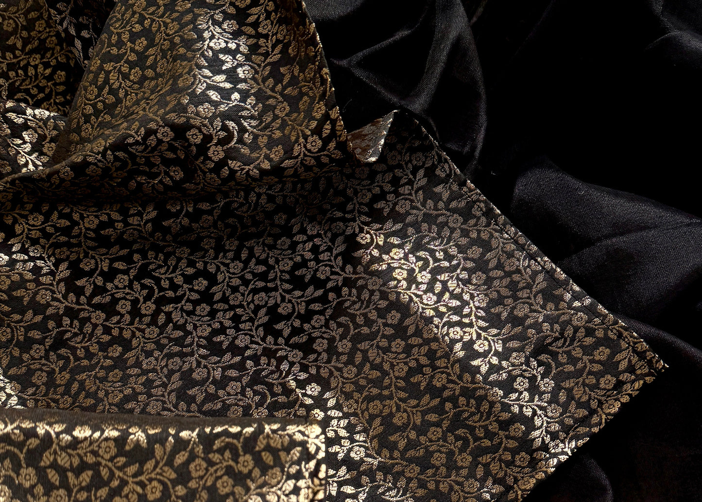 Sunehri Raat - Golden Night : Black with Brocade Black & Gold Pallu & Blouse, Mul Tissue - YCTMEMT03
