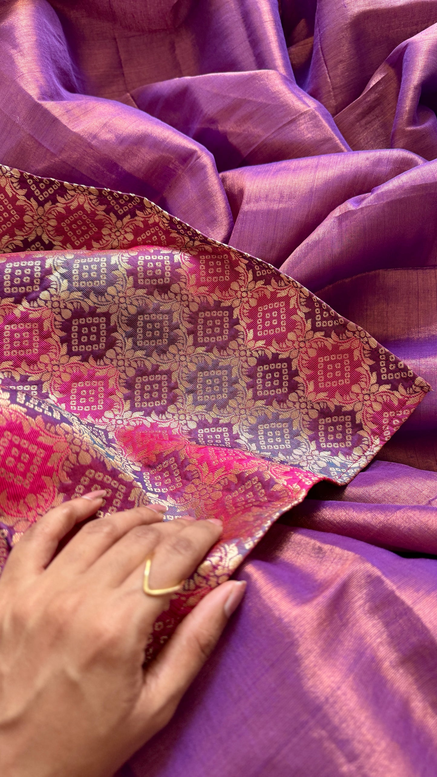Rang-e-Bahar - Colour of Spring : Lilac with Multi Coloured Gold Brocade Pallu & Blouse, Mul Tissue - YCTMEMT05