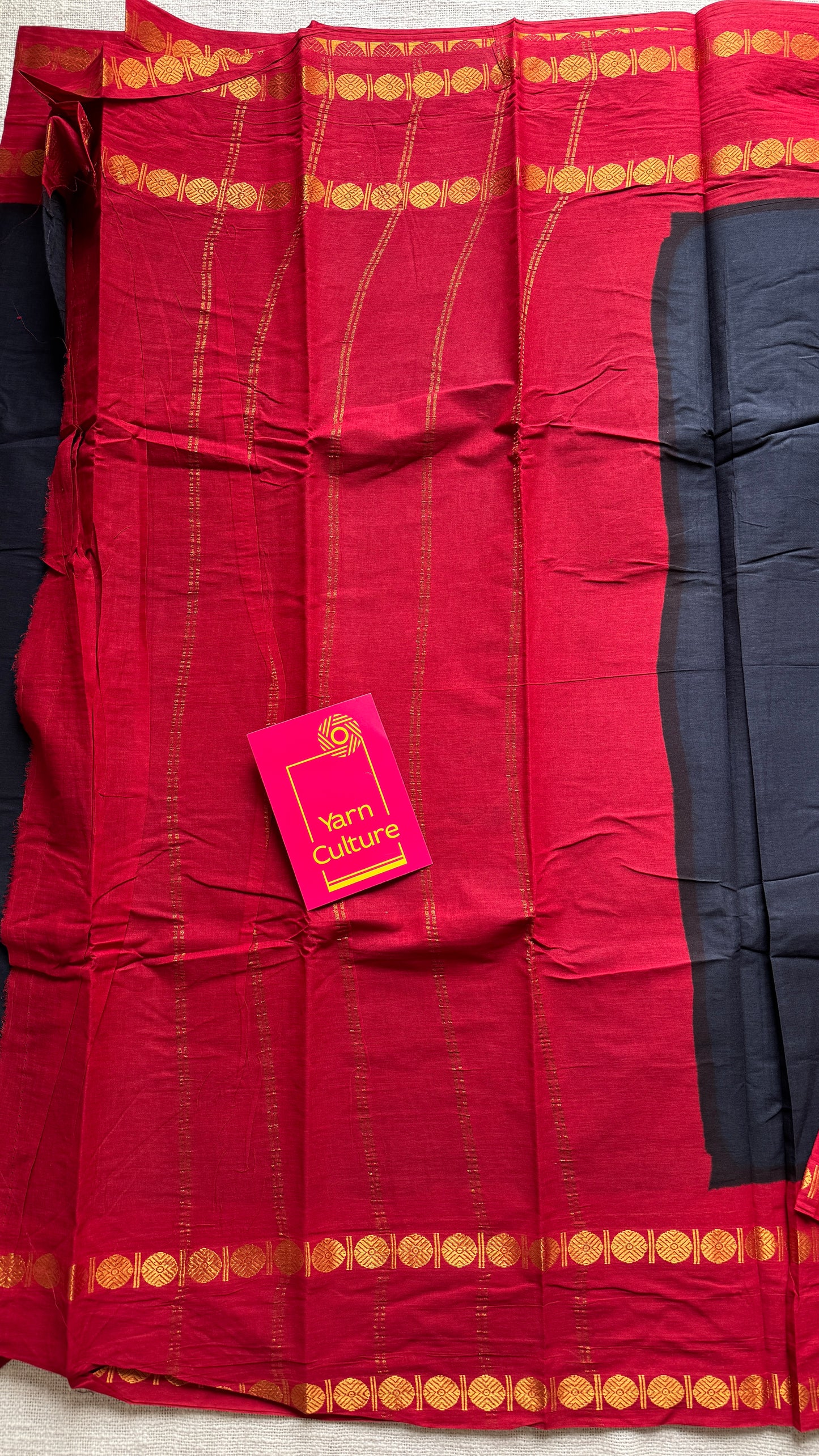 Black with red rudraksham motif border - Madurai Sungudi cotton