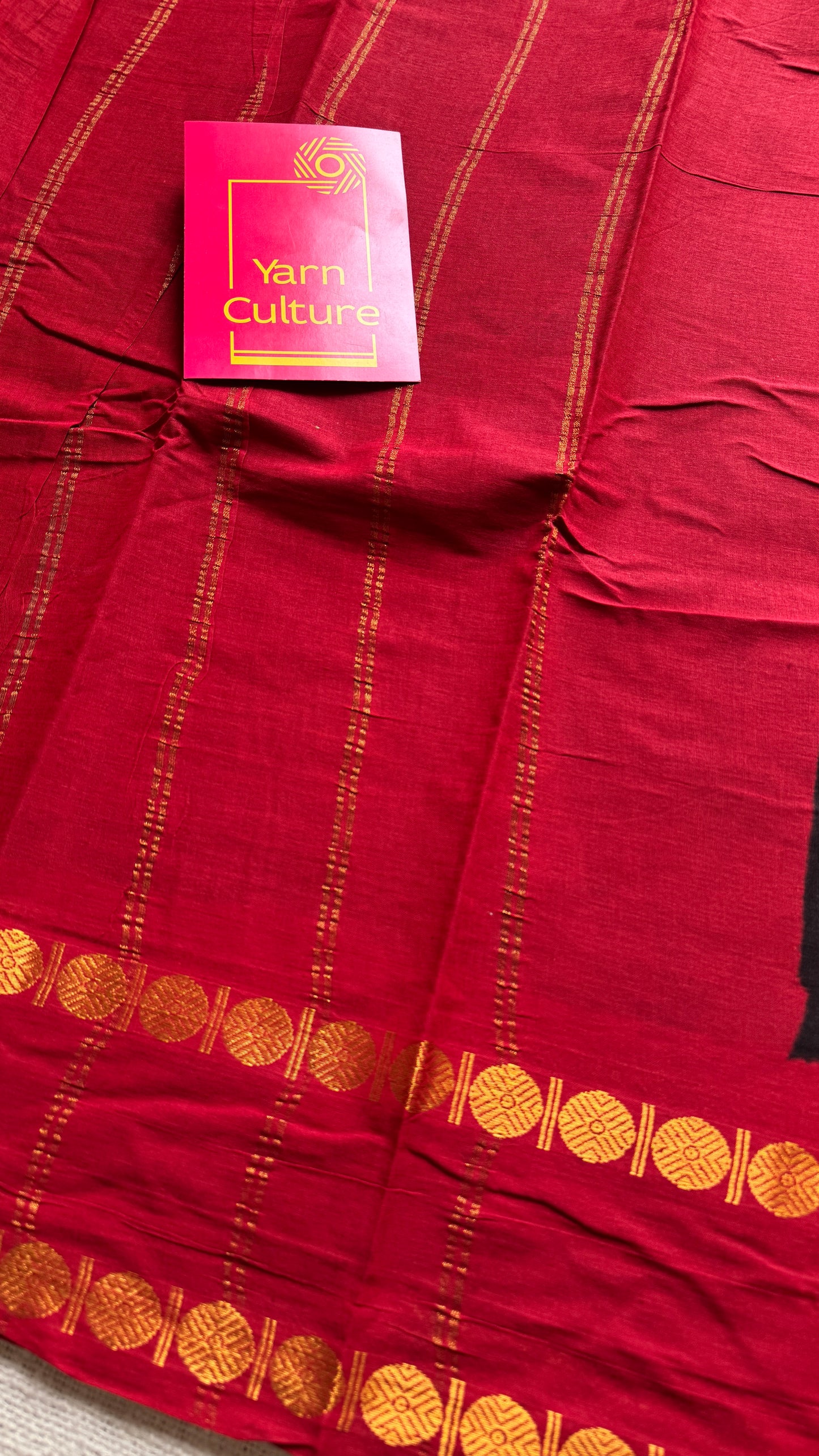 Black with red rudraksham motif border - Madurai Sungudi cotton