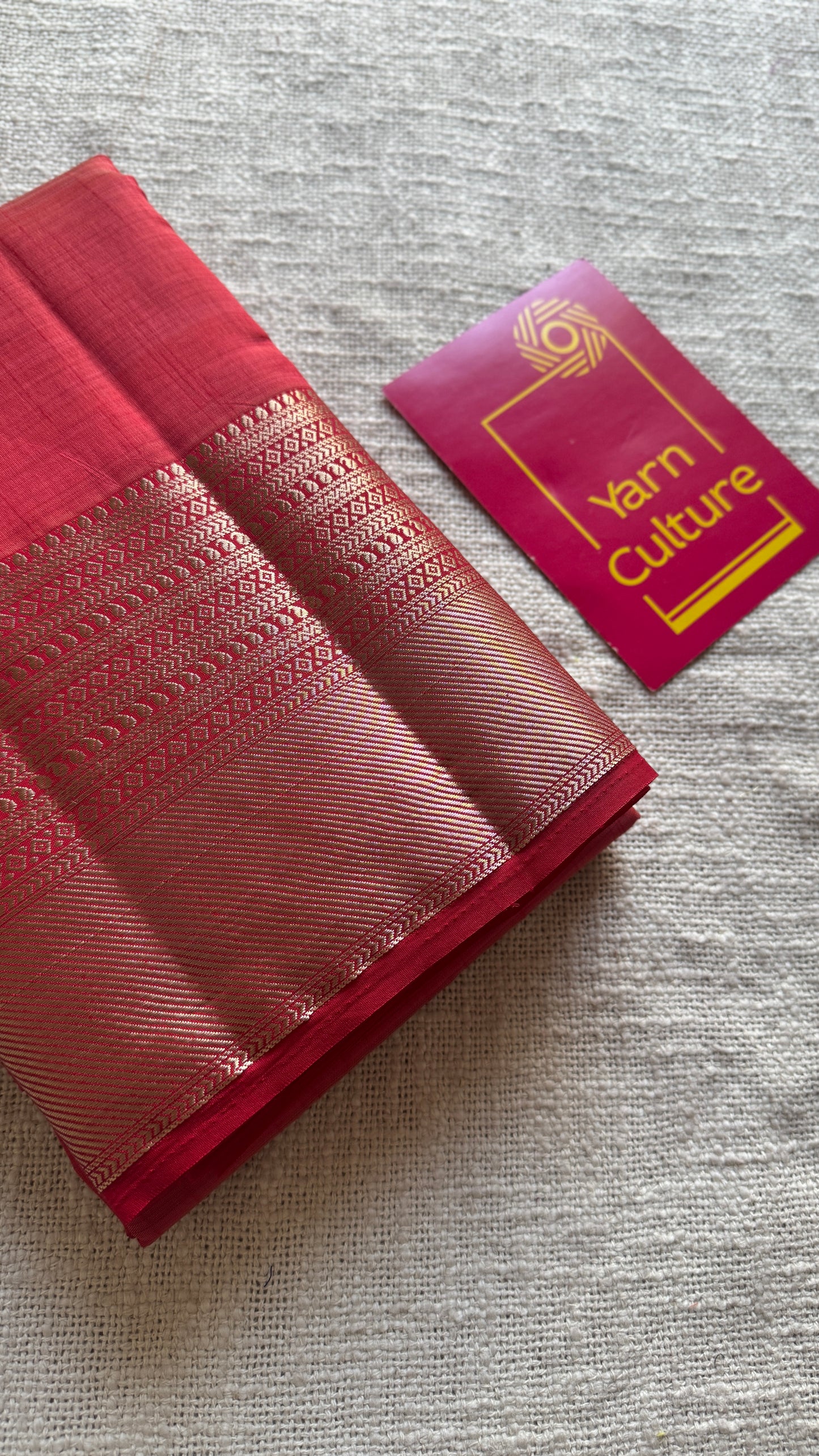 Red with antique gold zari - Semi Raw Silk - YCRT06