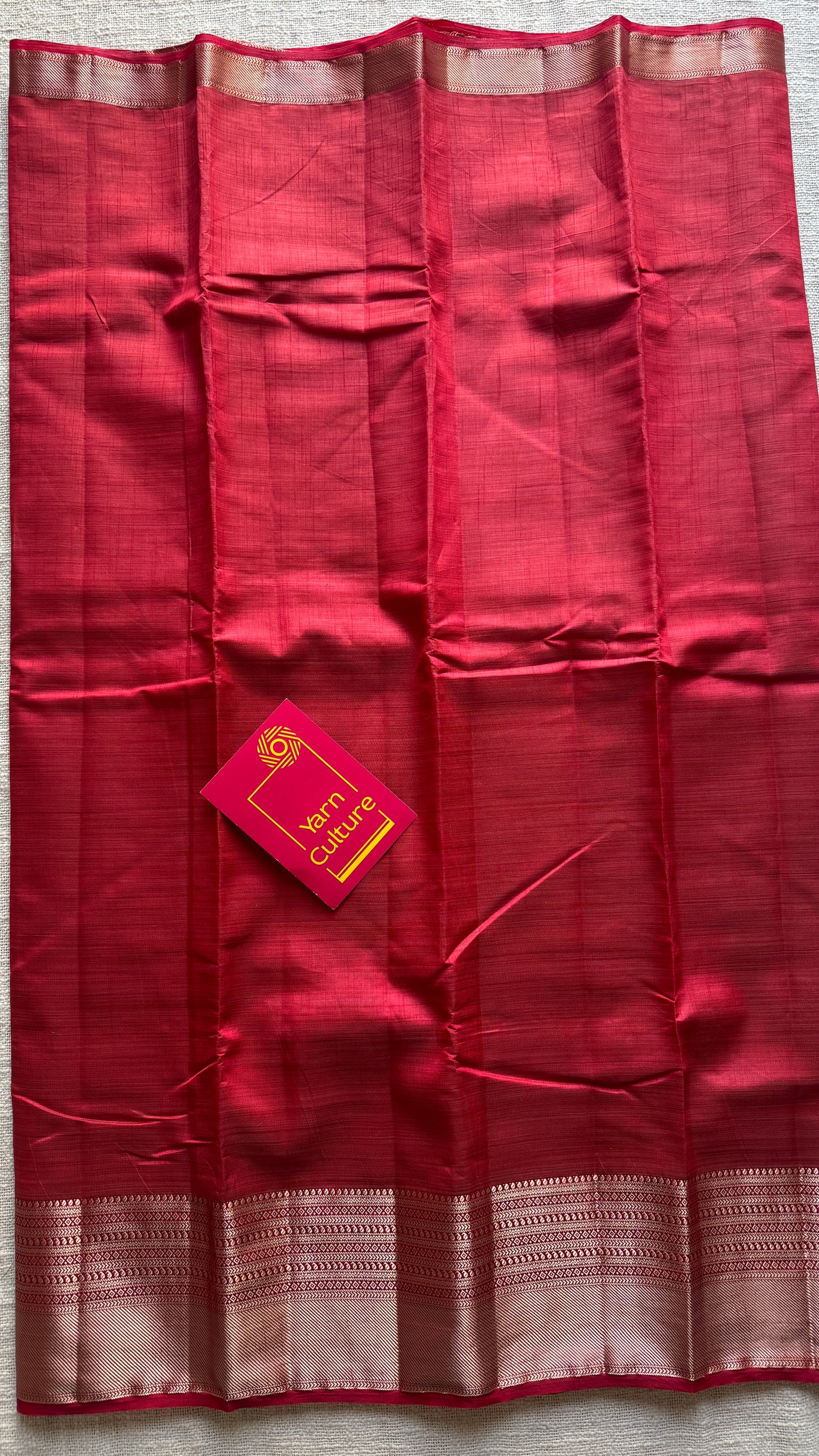 Red with antique gold zari - Semi Raw Silk - YCRT06