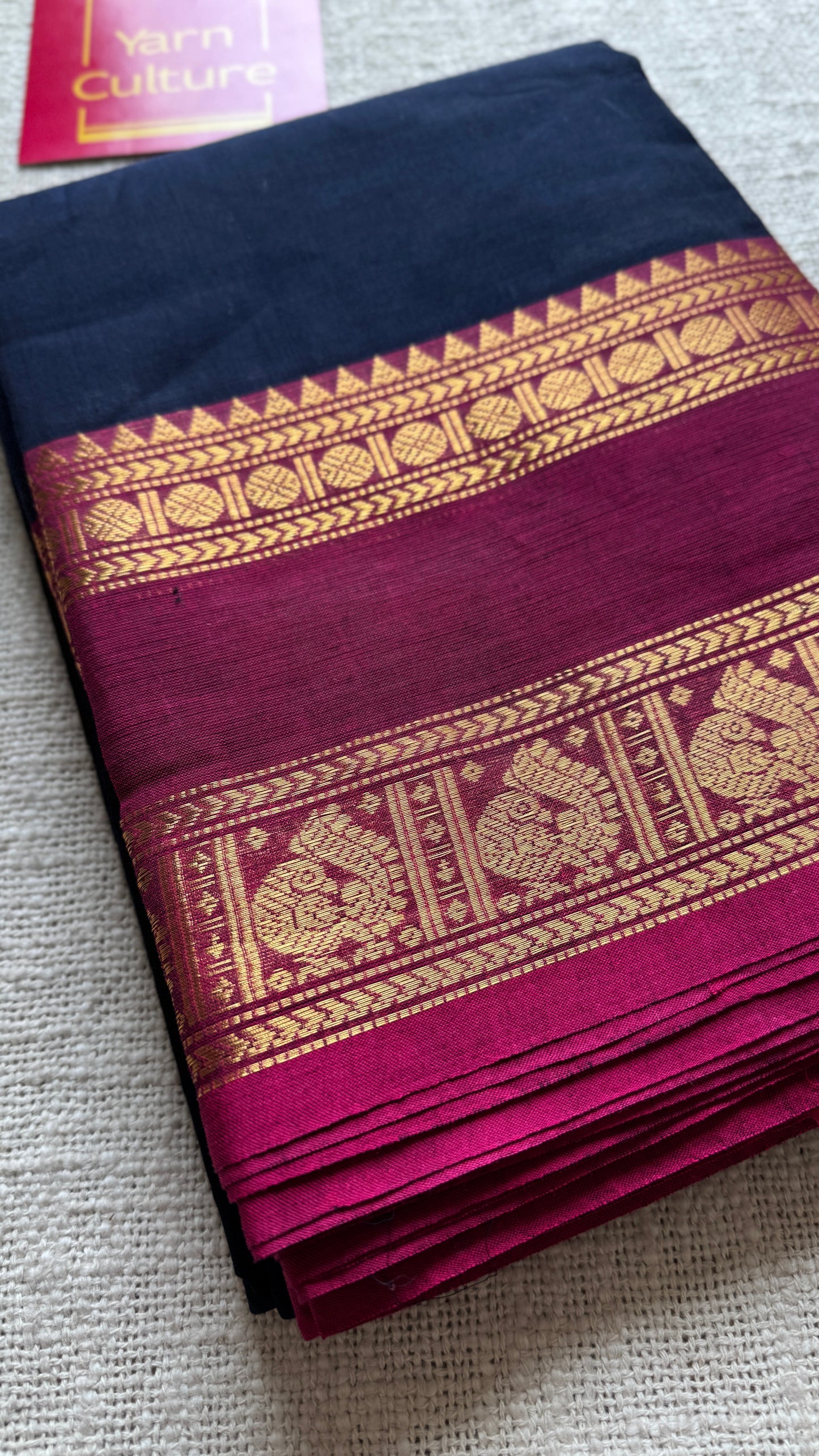 Dark blue with dark pink contrast - Kanchi Cotton - YCCOTNKC02