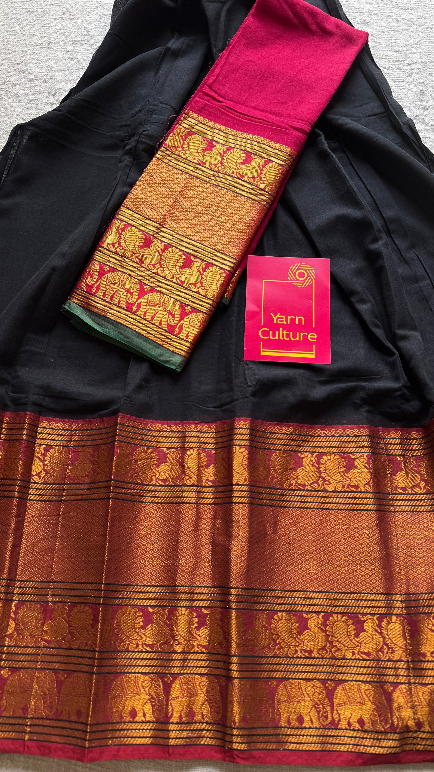 Black - dark pink Narayanpet half saree, unstitched material, soft cotton YCAHSN01