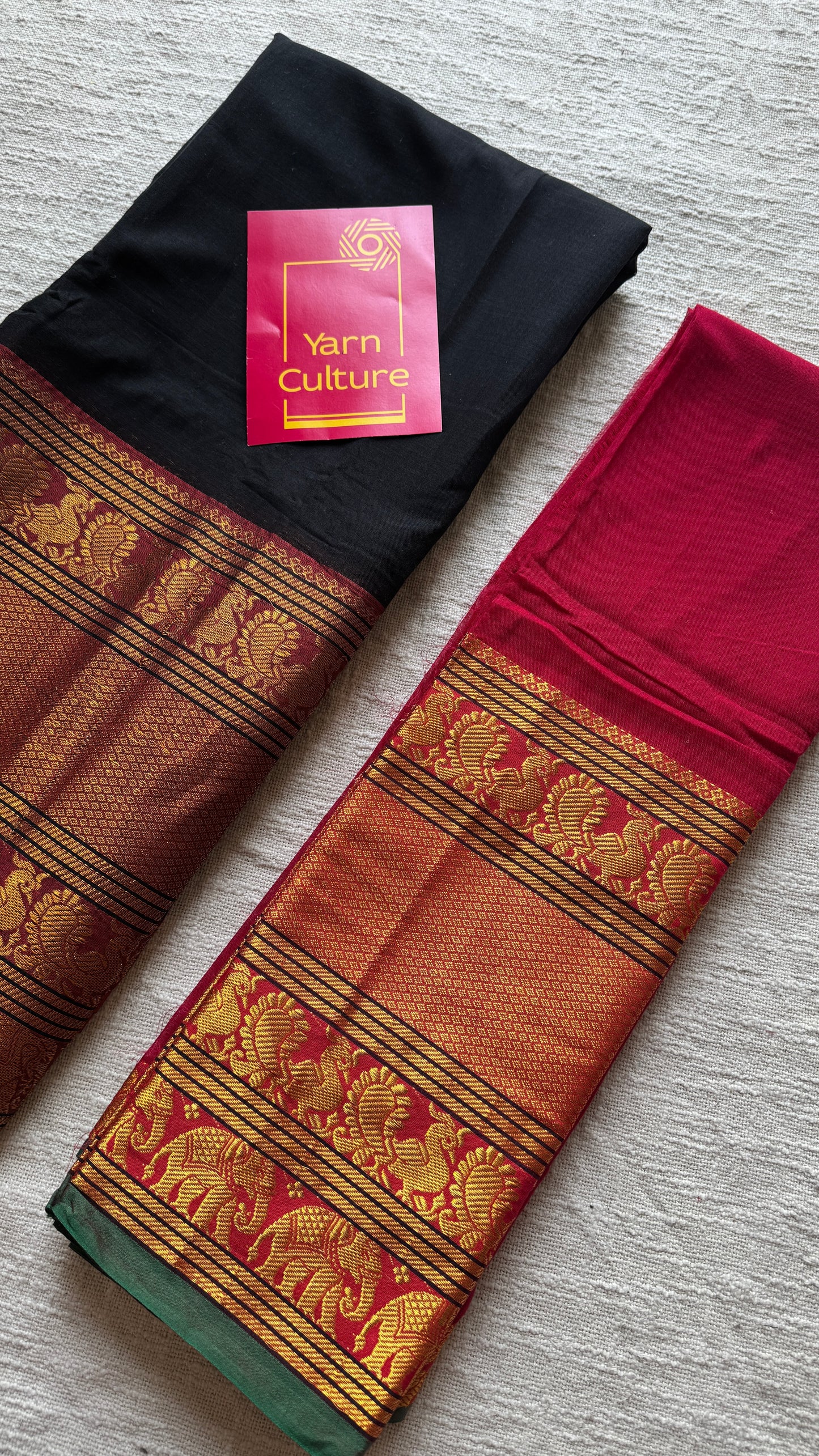 Black - dark pink Narayanpet half saree, unstitched material, soft cotton YCAHSN01