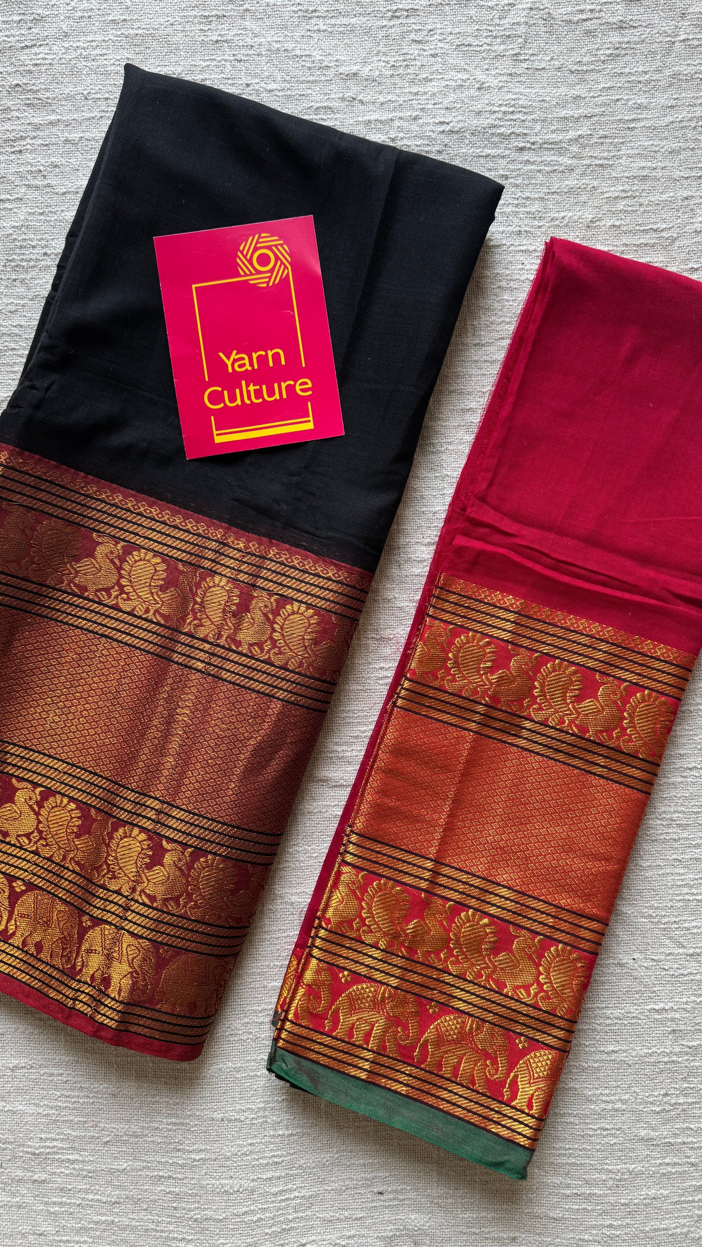 Black - dark pink Narayanpet half saree, unstitched material, soft cotton YCAHSN01