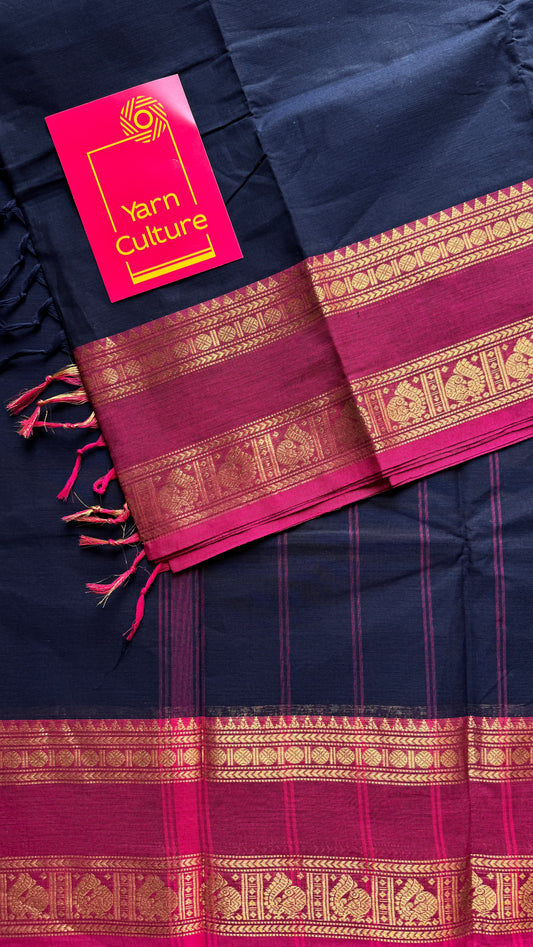 Dark blue with dark pink contrast - Kanchi Cotton - YCCOTNKC02