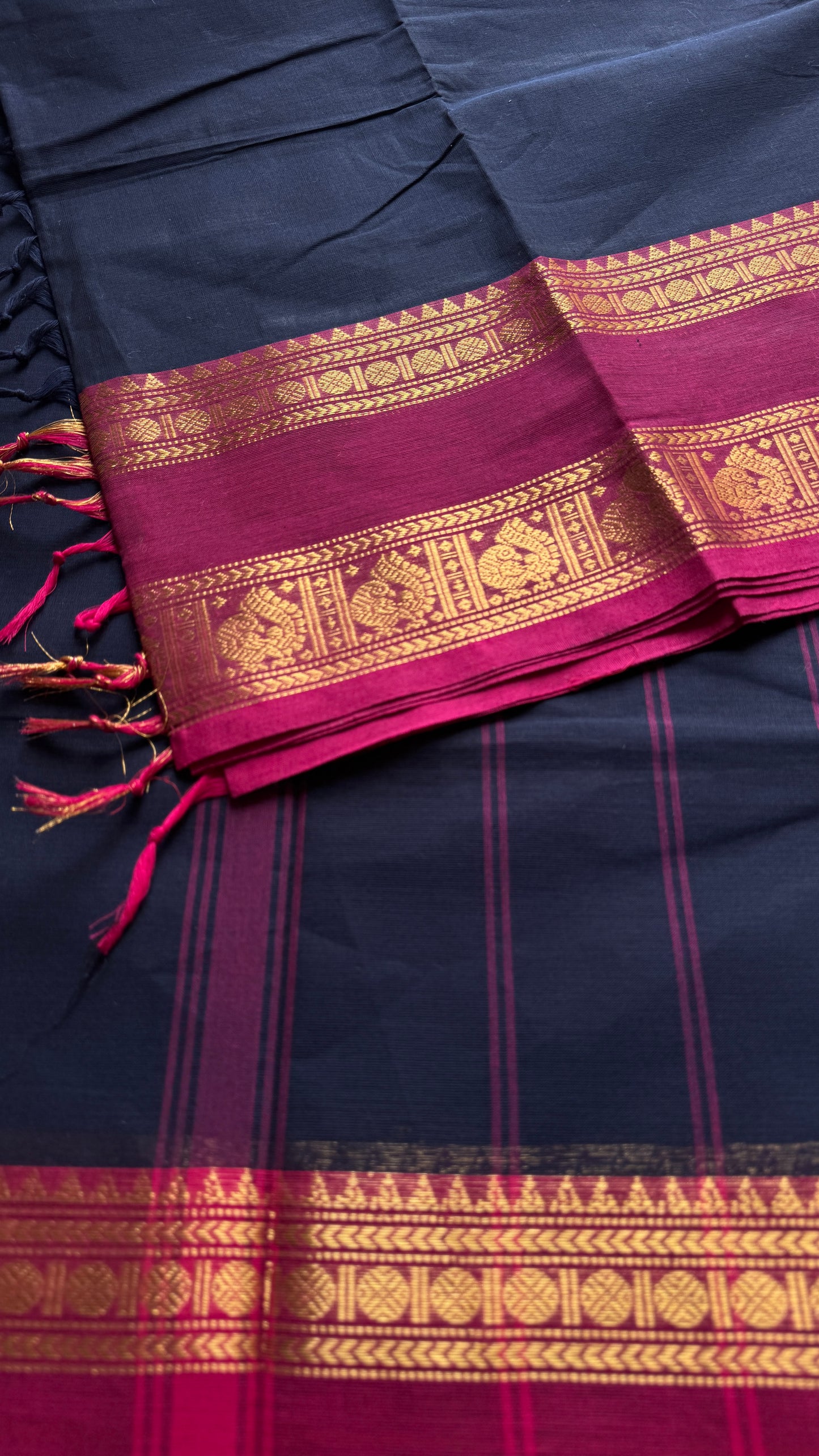 Dark blue with dark pink contrast - Kanchi Cotton - YCCOTNKC02