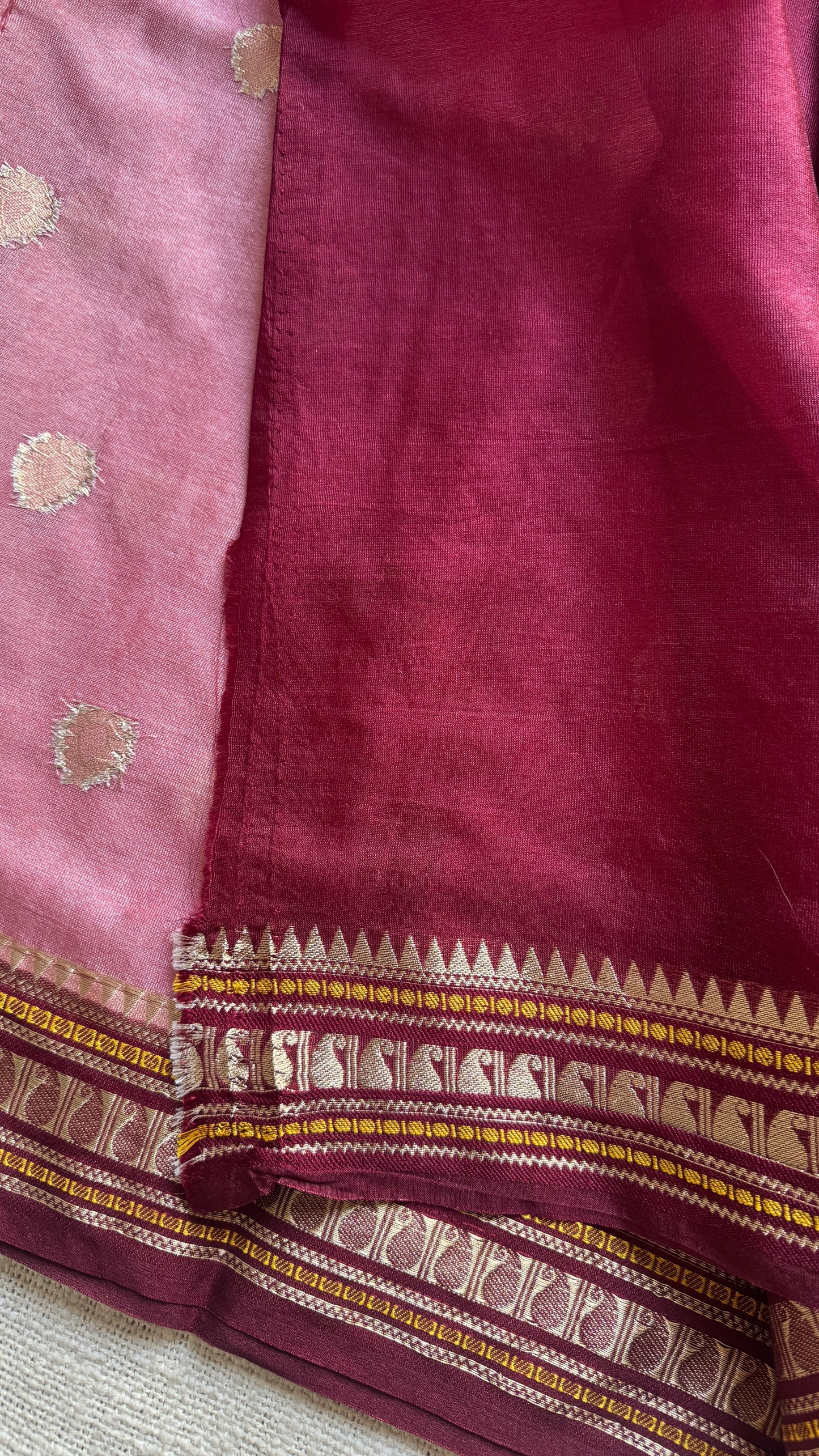 Pink Maroon - Banarasi Semi Katan silk