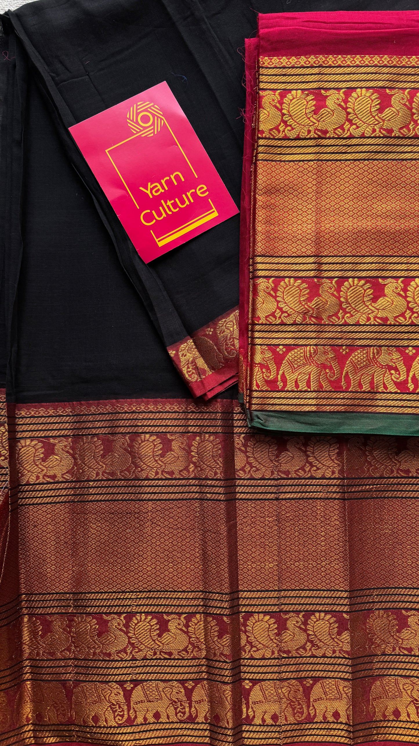 Black - dark pink Narayanpet half saree, unstitched material, soft cotton YCAHSN01