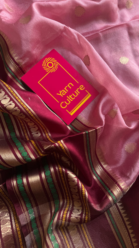 Pink Maroon - Banarasi Semi Katan silk