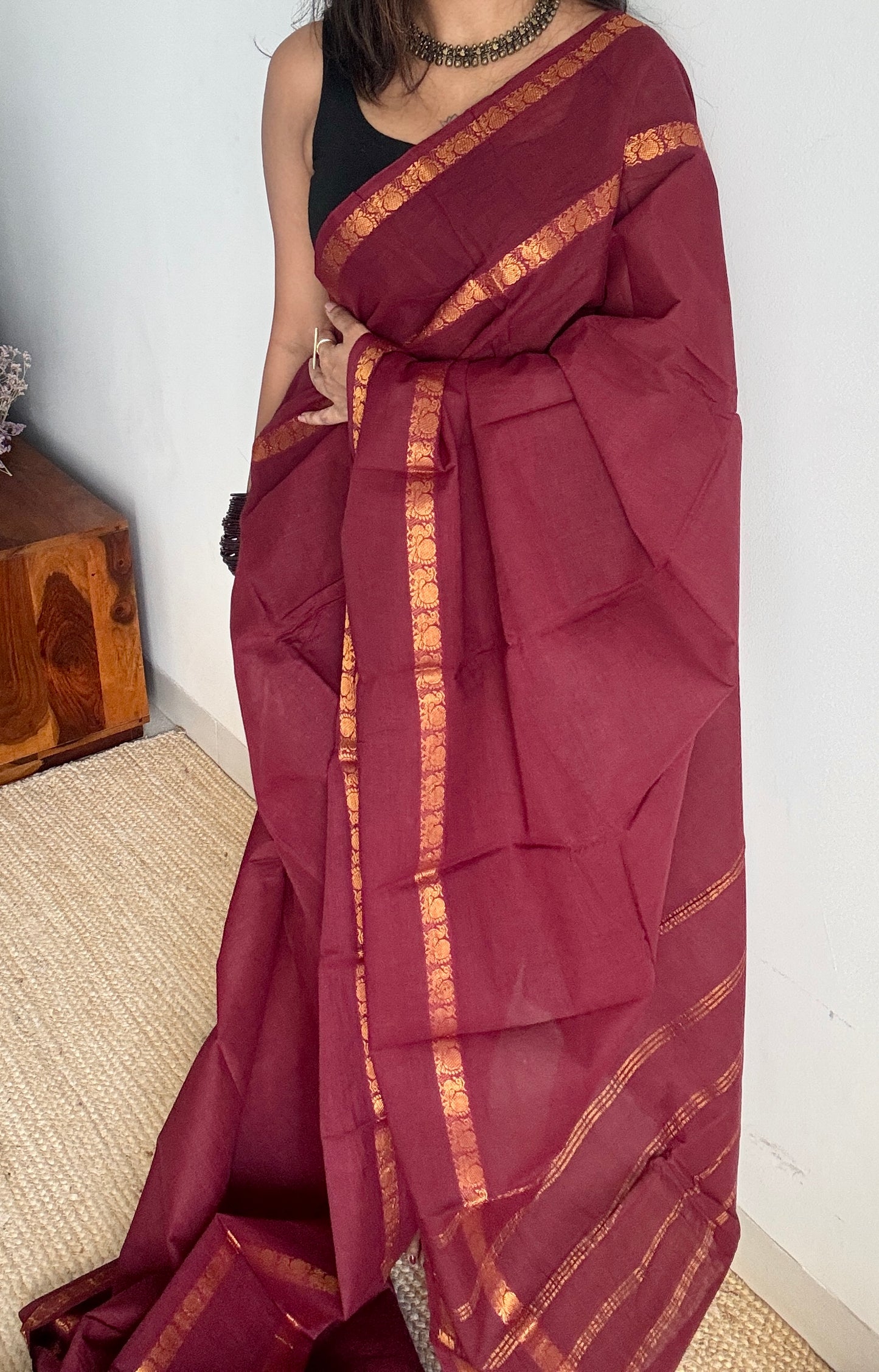 Maroon Rettaipettu Peacock double border - Madurai Kattuchayam