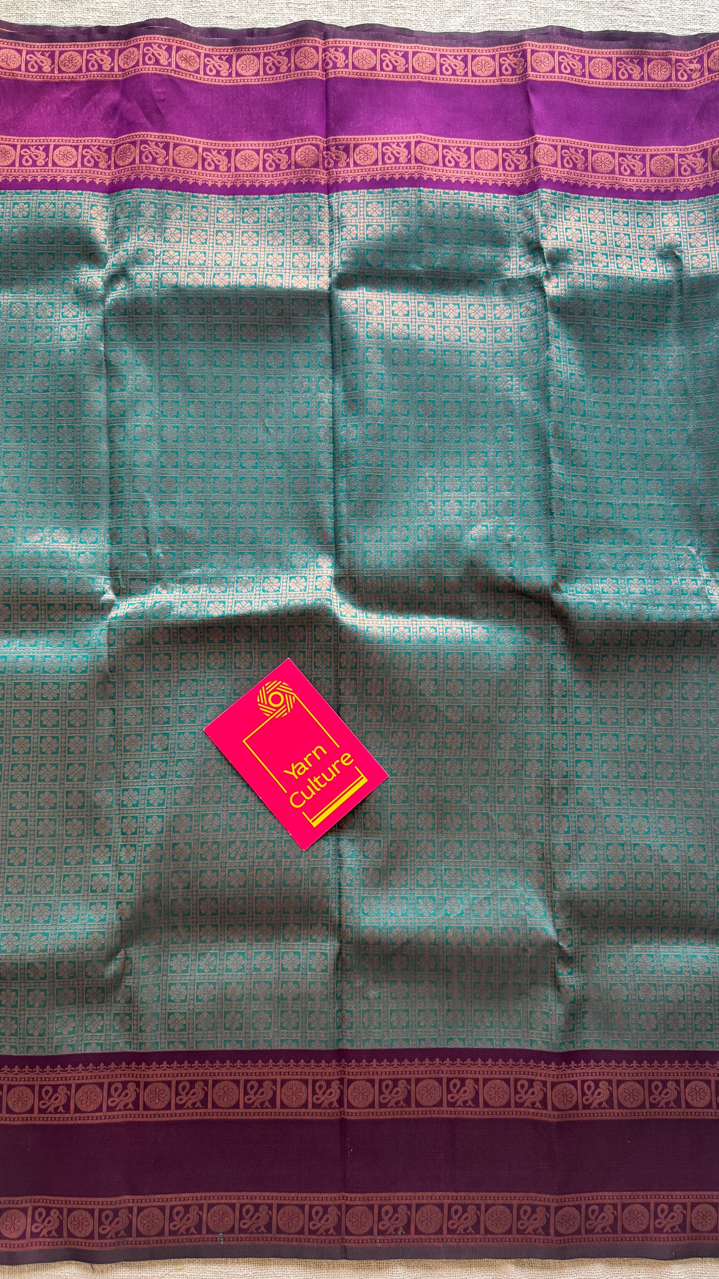 Teal with Purple- Brocade Semi Silk