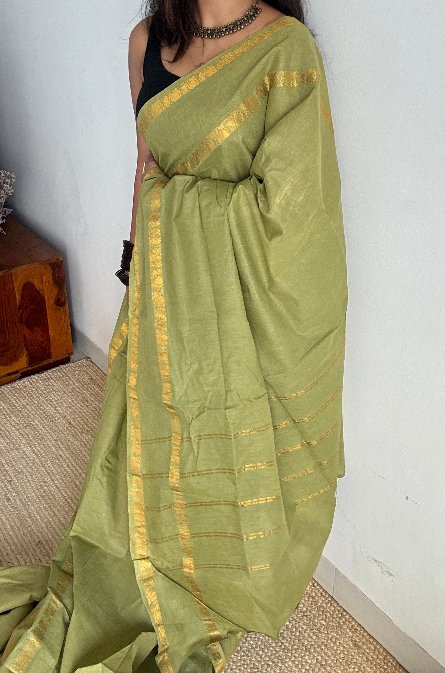 Light Green Rettaipettu Peacock double border - Madurai Kattuchayam - YCPER27
