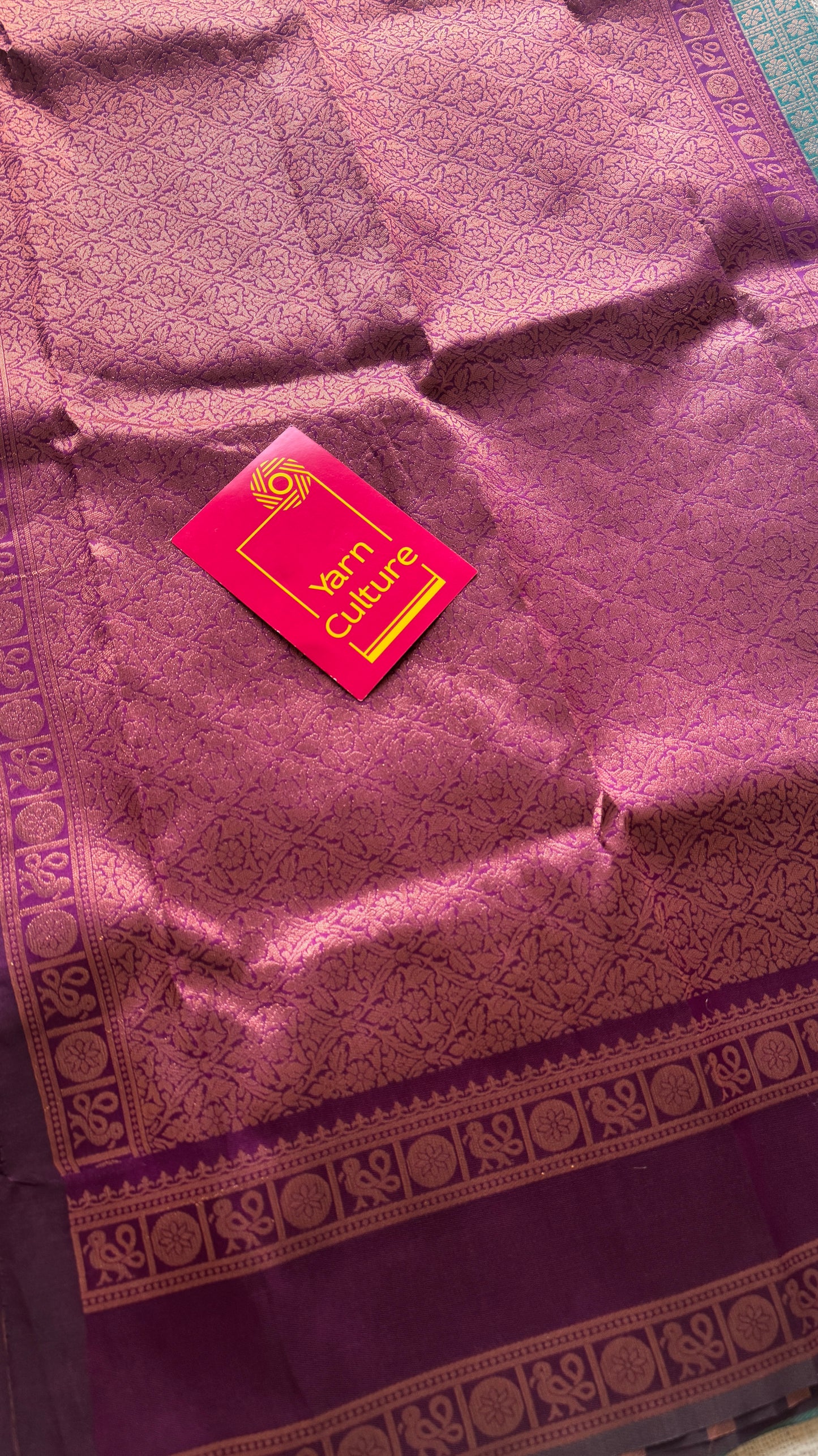 Teal with Purple- Brocade Semi Silk
