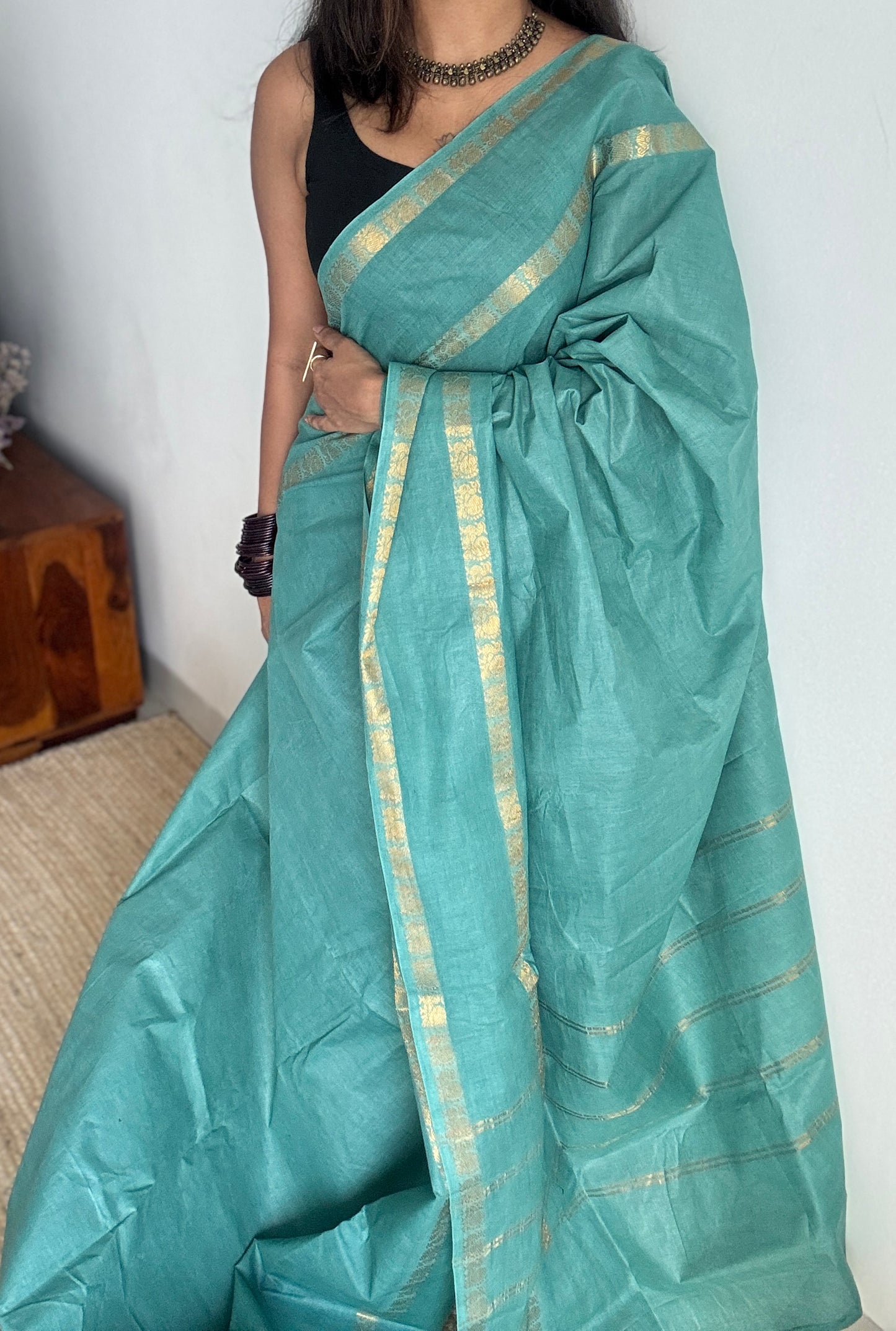 Turquoise Rettaipettu Peacock double border - Madurai Kattuchayam - YCPER26