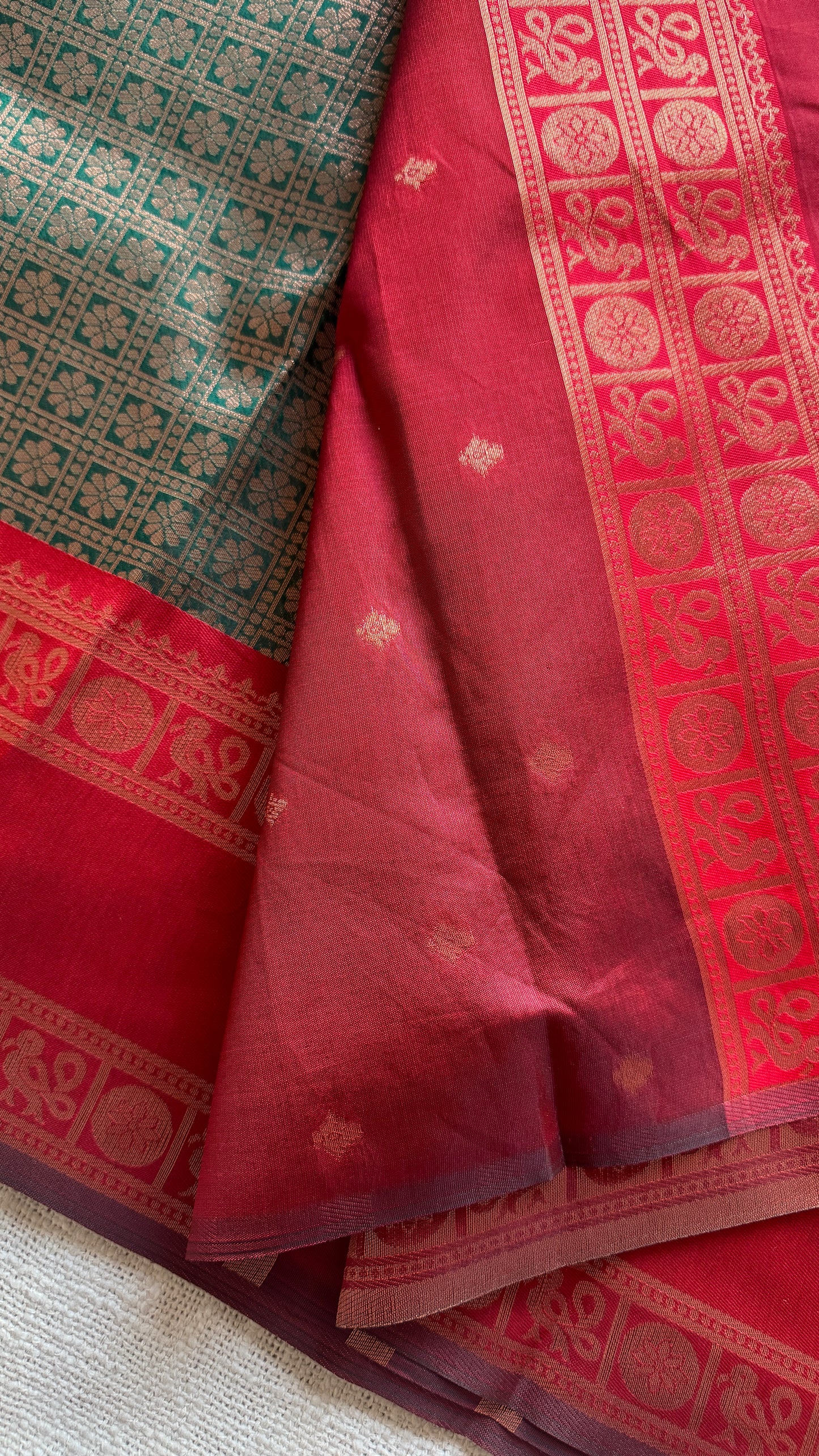 Green Red - Brocade Semi Silk