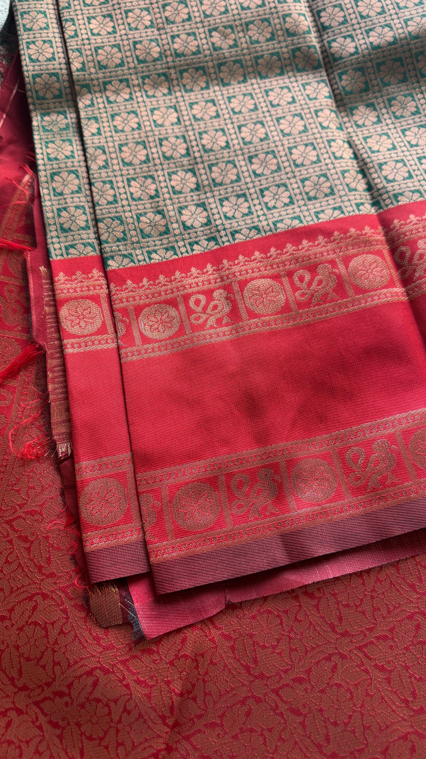 Green Red - Brocade Semi Silk