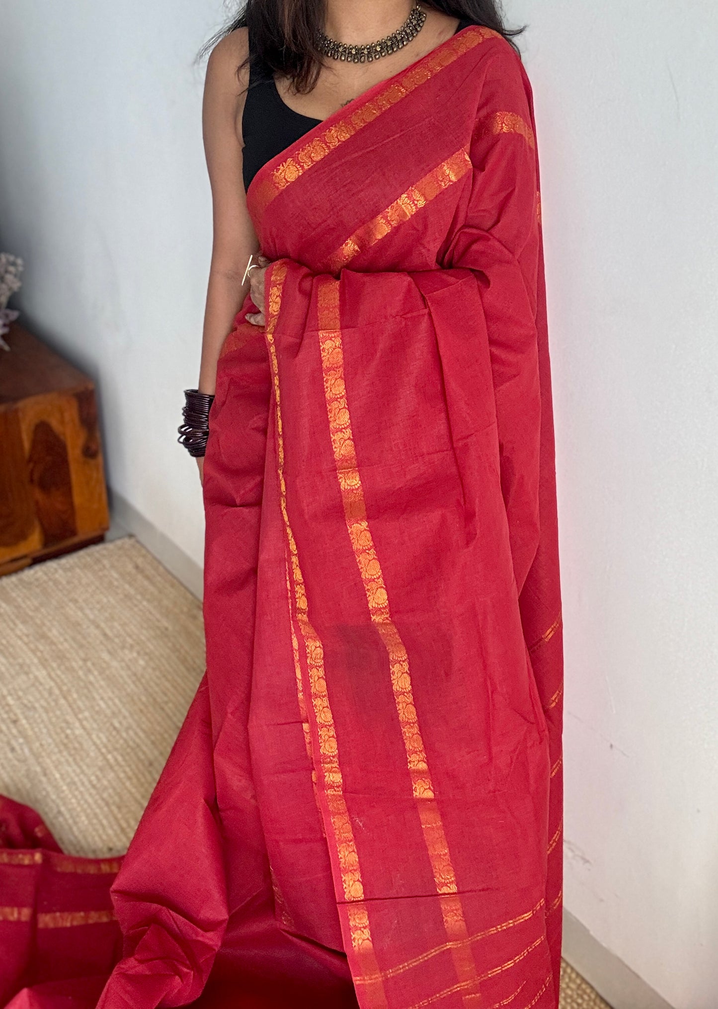 Red Rettaipettu Peacock double border - Madurai Kattuchayam - YCPER19