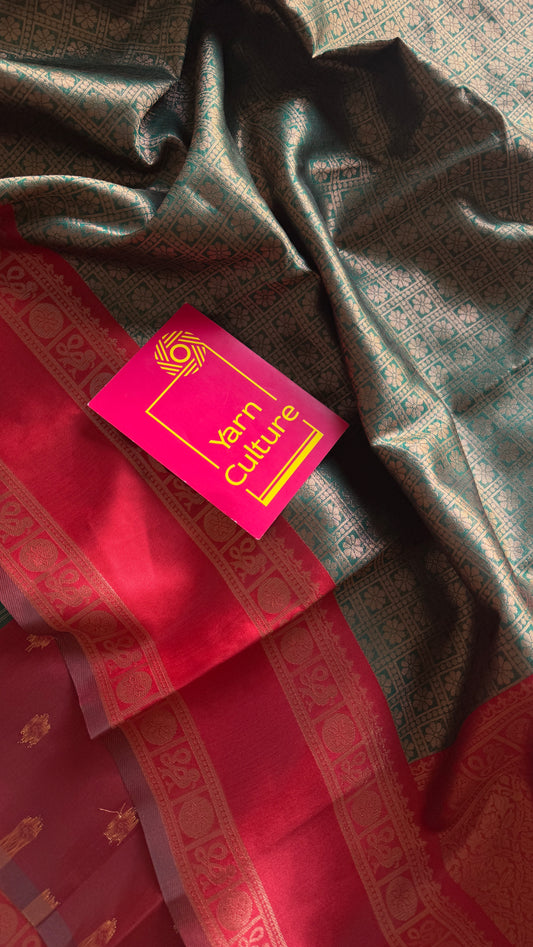 Green Red - Brocade Semi Silk