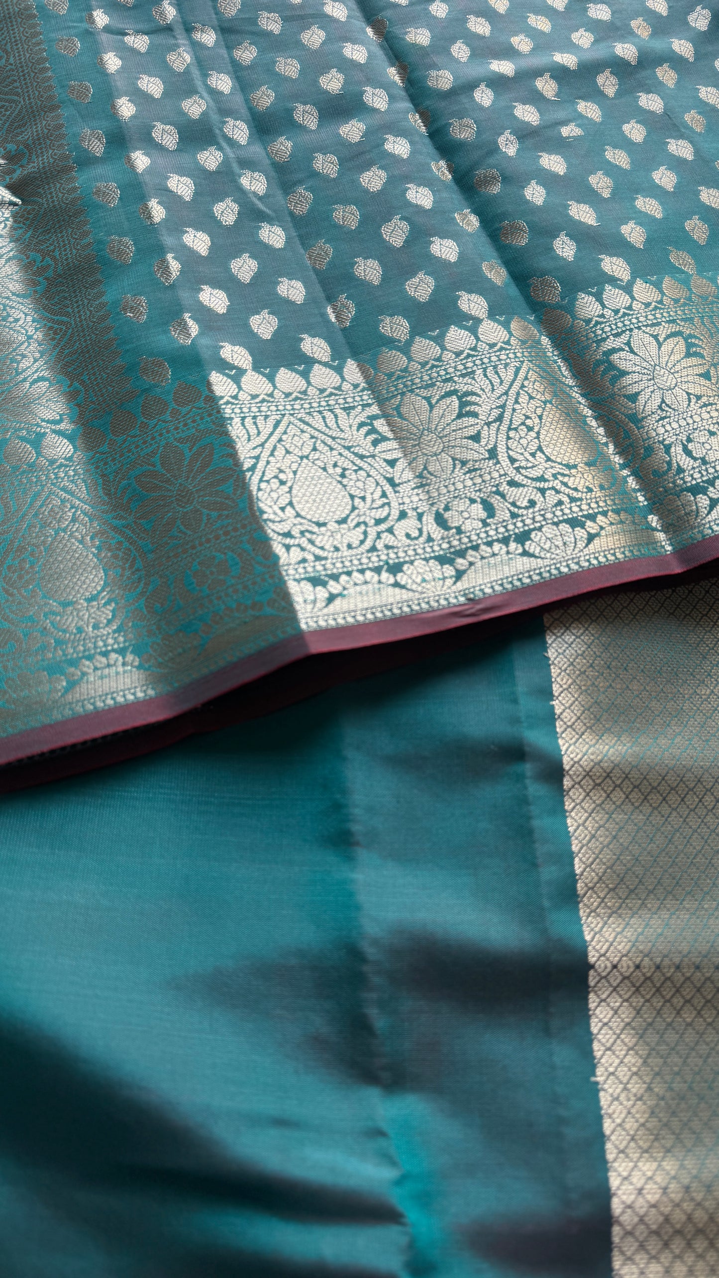 Teal Coffee Brown - Banarasi Semi Katan Silk - YCBLSK03
