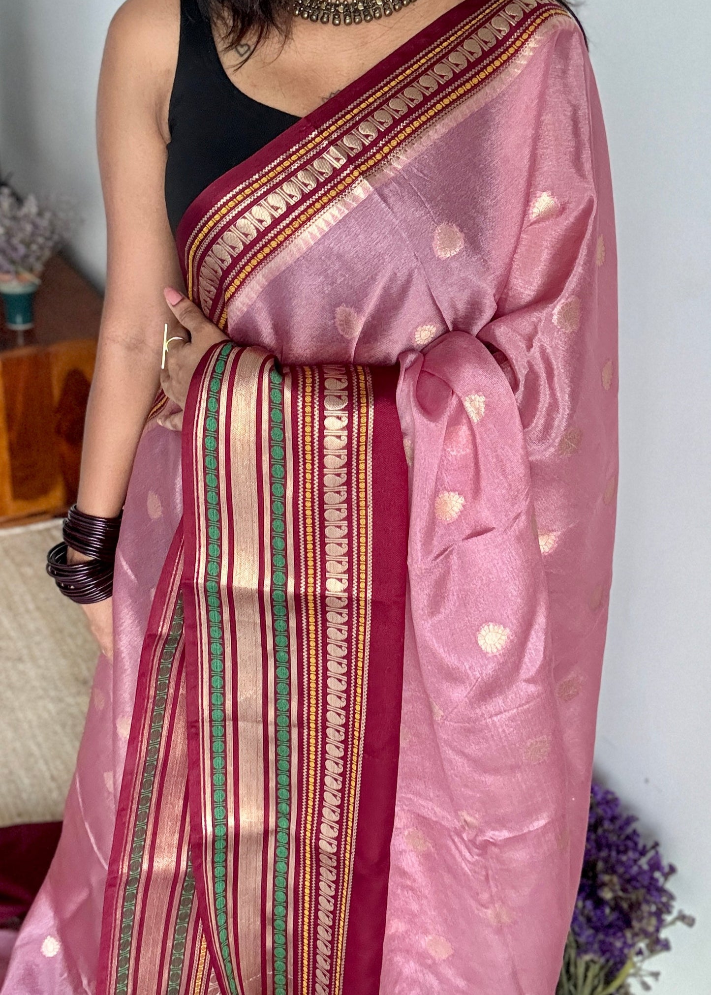 Pink Maroon - Banarasi Semi Katan silk