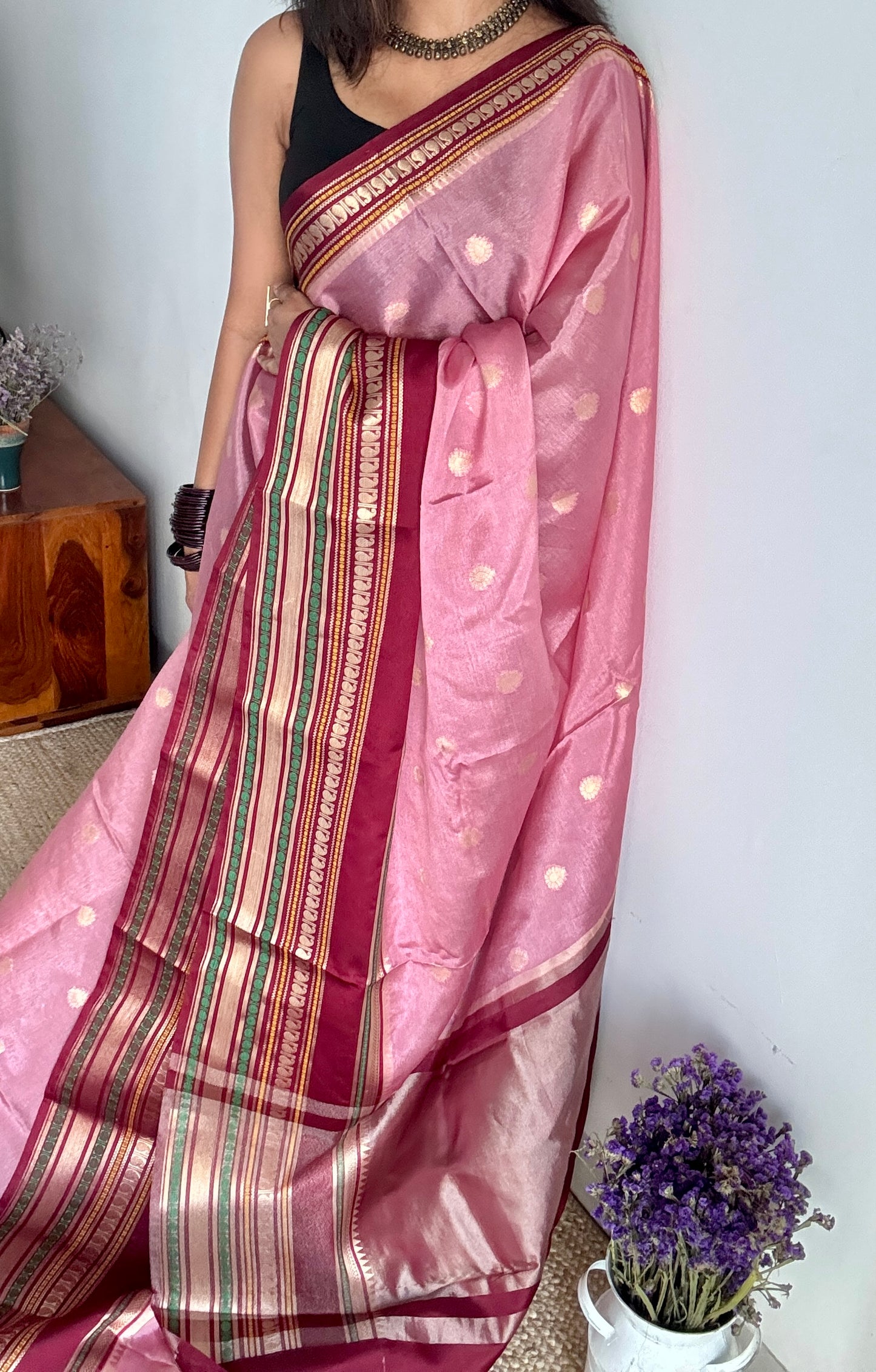 Pink Maroon - Banarasi Semi Katan silk