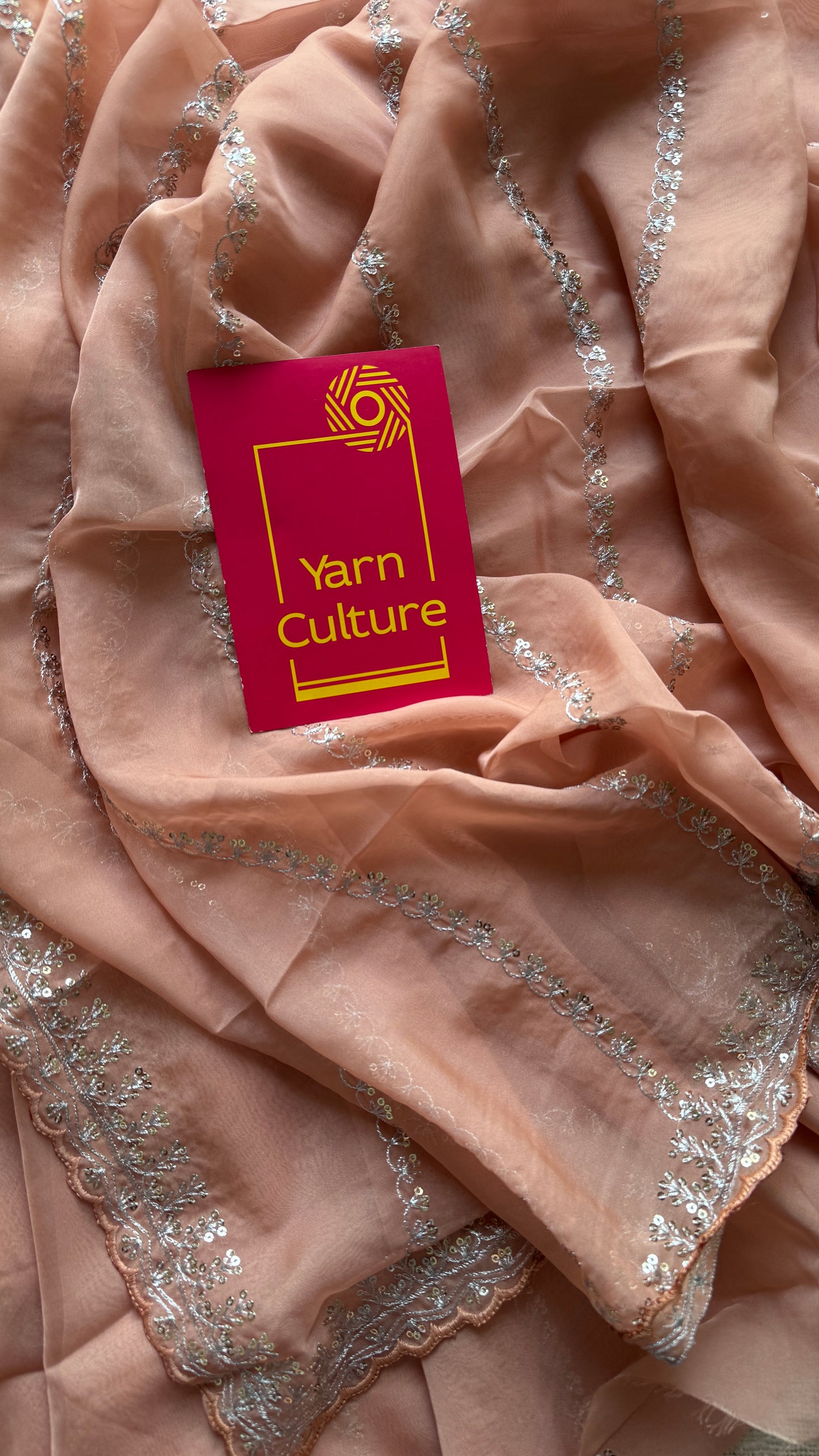 Light Peach Sequin Work - Soft Organza YCOWMX02