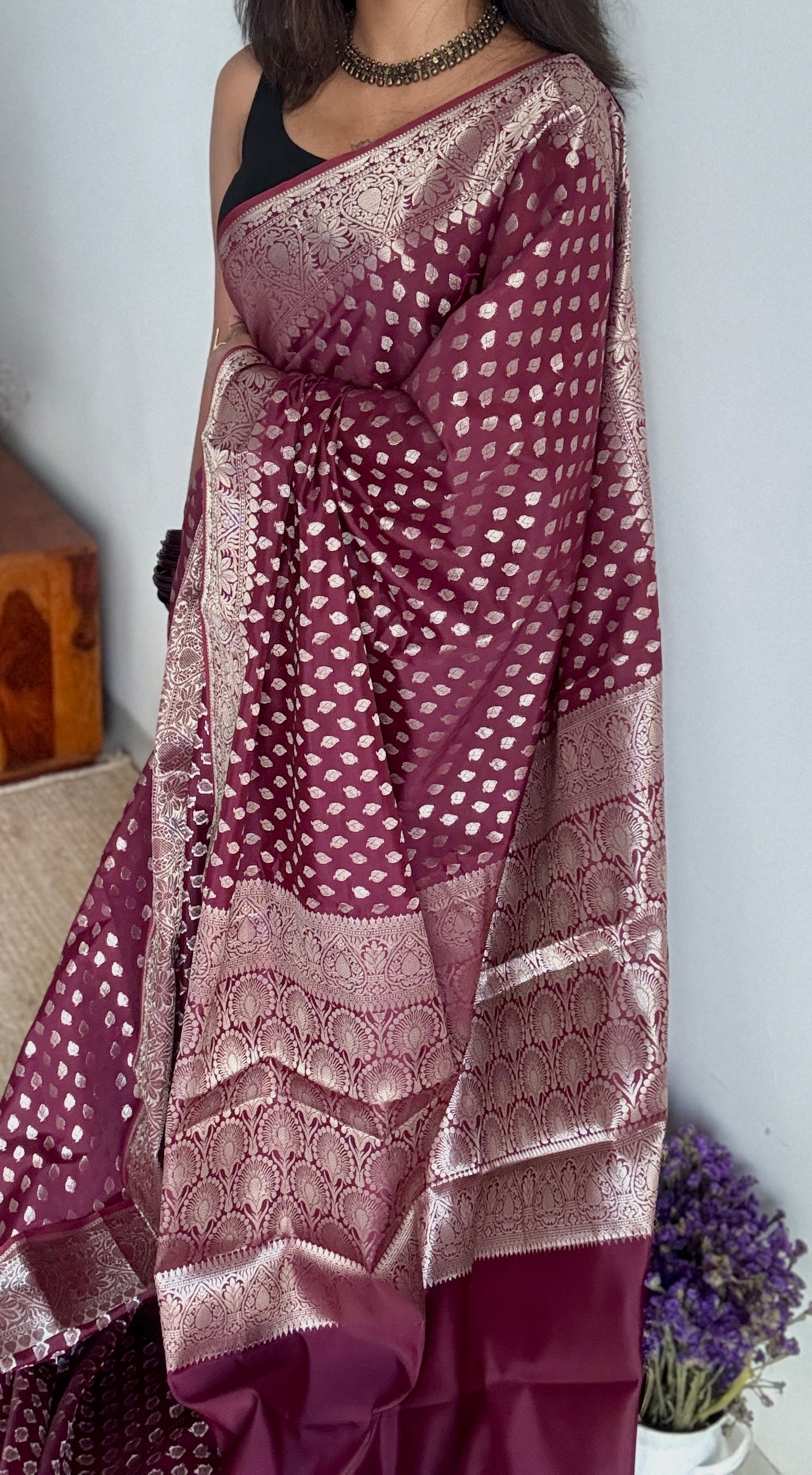Maroon Wine - Banarasi Semi Katan Silk