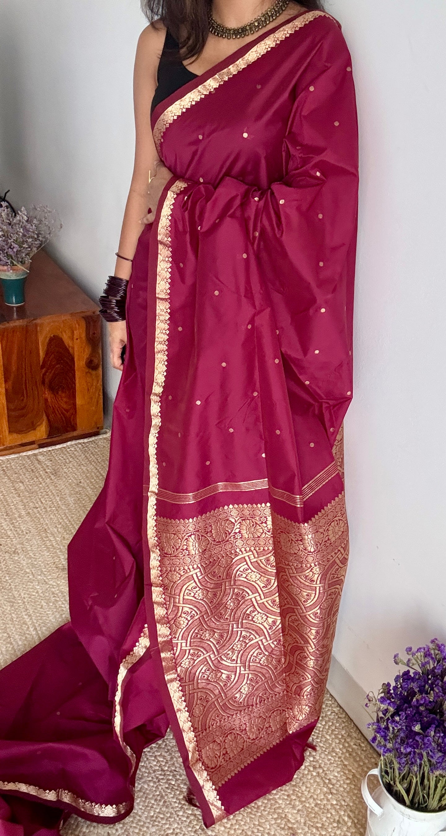 Deep Carmine - Kanchipuram Semi-Silk