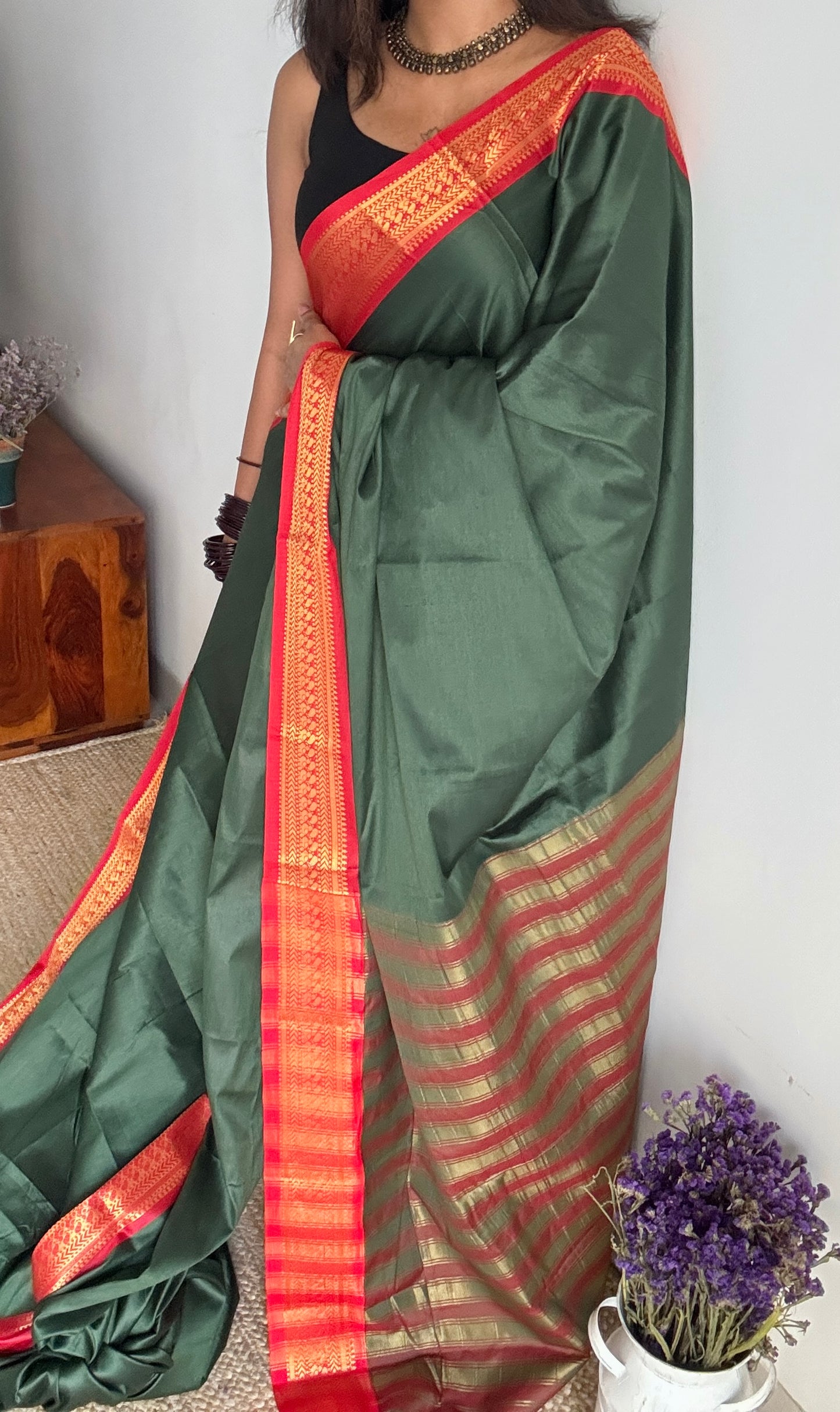 Dark Green with Red - Semi-Silk - YCKSSVE02
