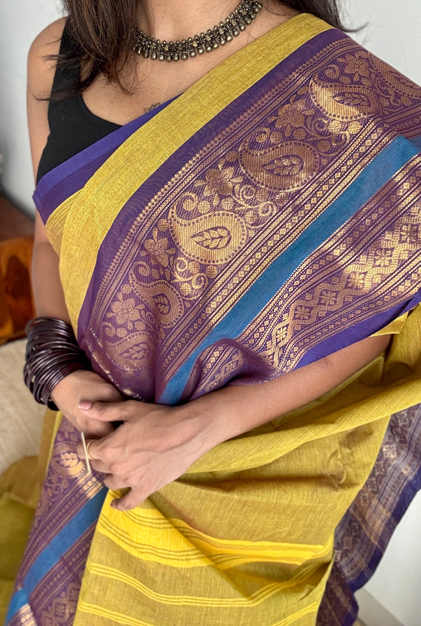 Parrot Green with one side broad zari - Chettinad Soft Cotton - YCCL407