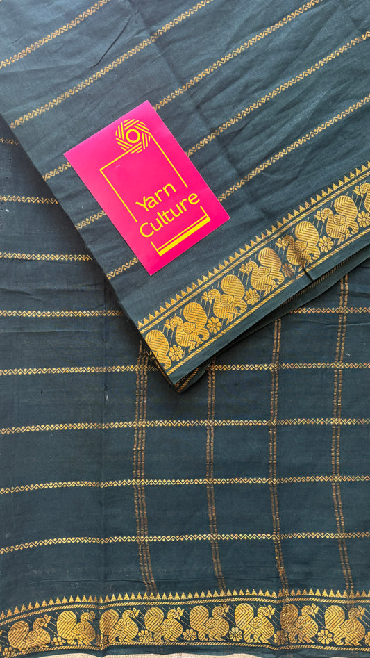 Dark Green Veldhari Pattern - Madurai Soft Cotton - YCVK21