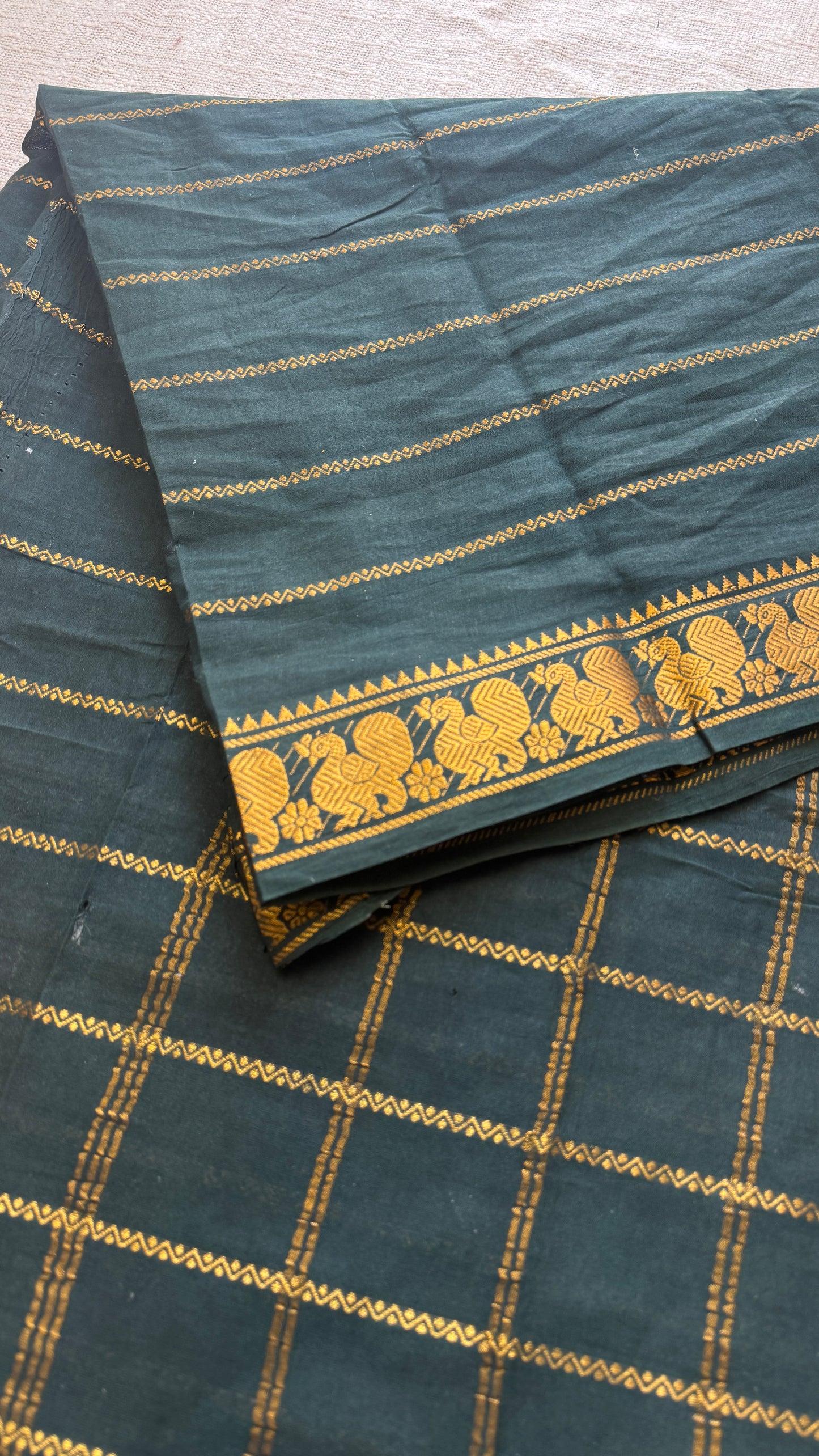 Dark Green Veldhari Pattern - Madurai Soft Cotton - YCVK21