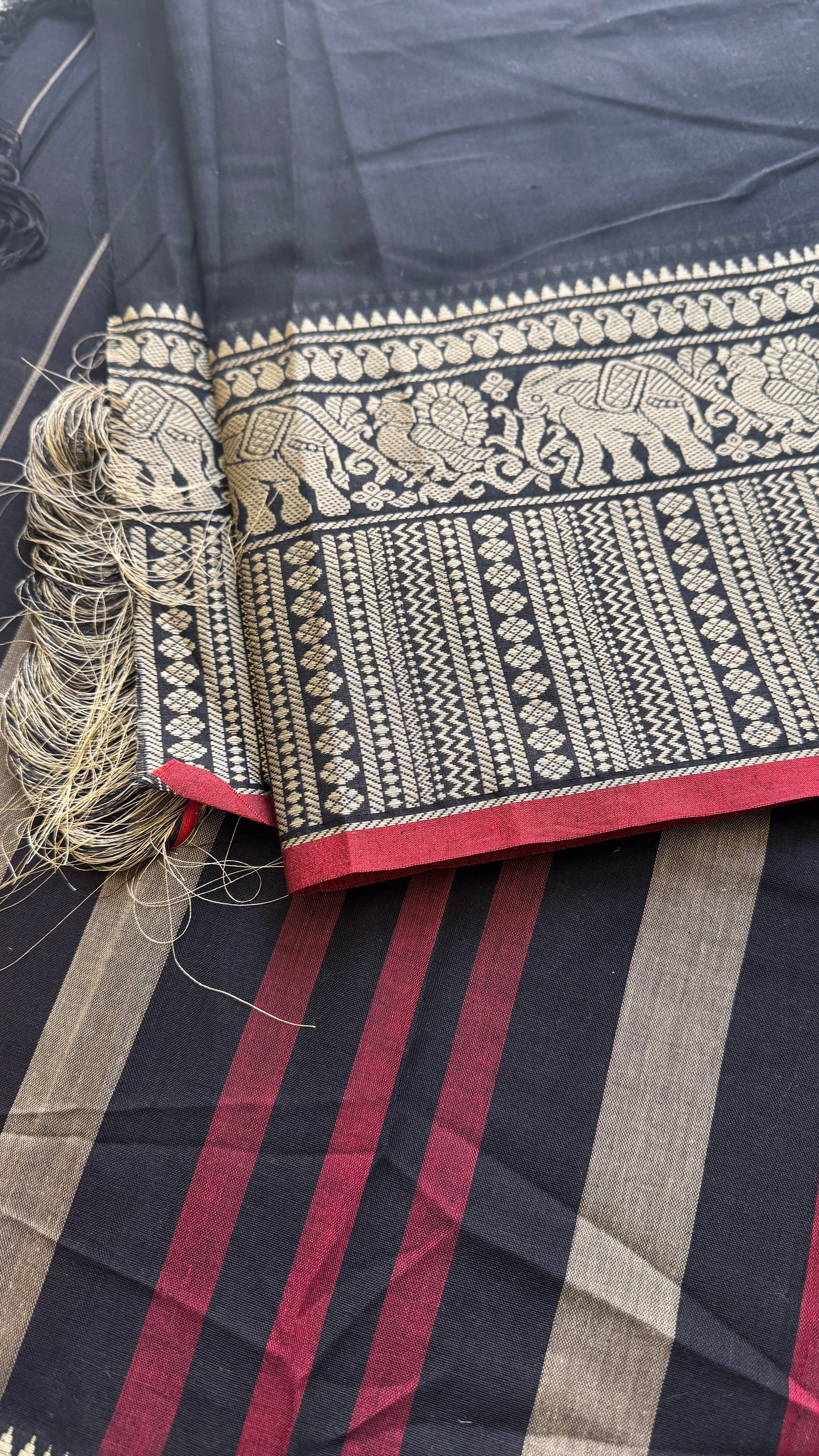 Black with Thread Motif Border - Premium Narayanpet Soft Cotton YCWOTDNP02